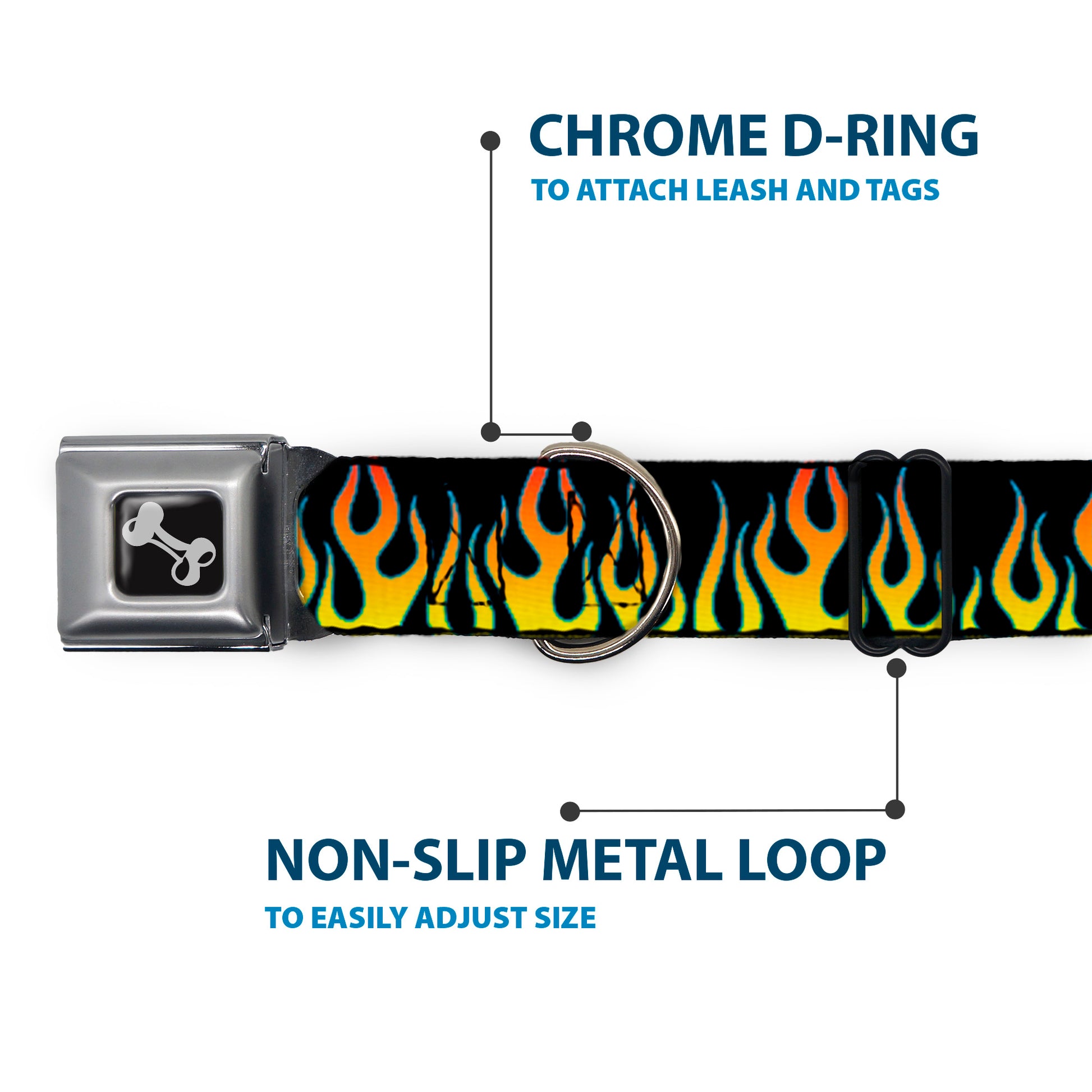 Dog Bone Seatbelt Buckle Collar - Flames Black/Yellow/Orange Seatbelt Buckle Collars Buckle-Down