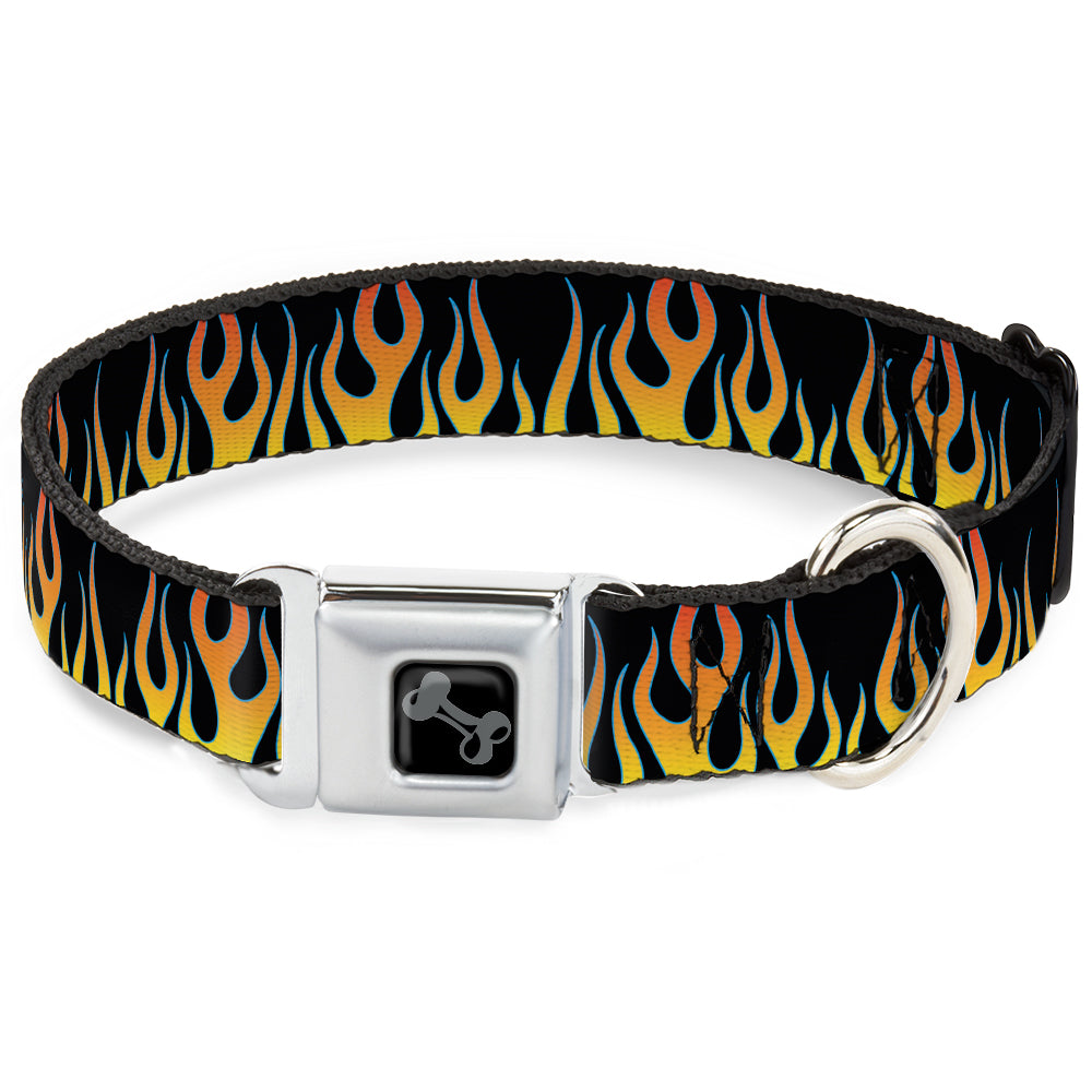 Dog Bone Seatbelt Buckle Collar - Flames Black/Yellow/Orange Seatbelt Buckle Collars Buckle-Down