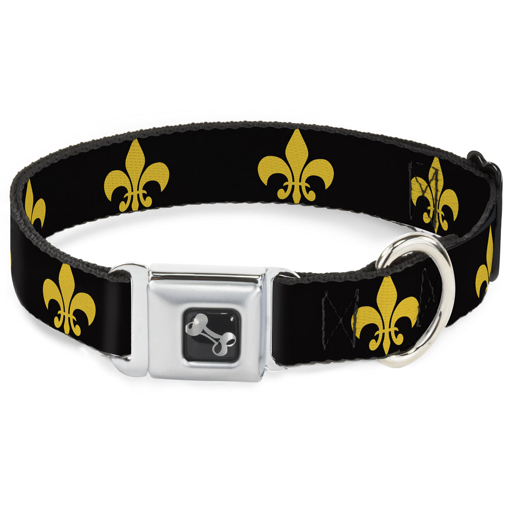 Dog Bone Seatbelt Buckle Collar - Fleur-de-Lis Black/Yellow Seatbelt Buckle Collars Buckle-Down