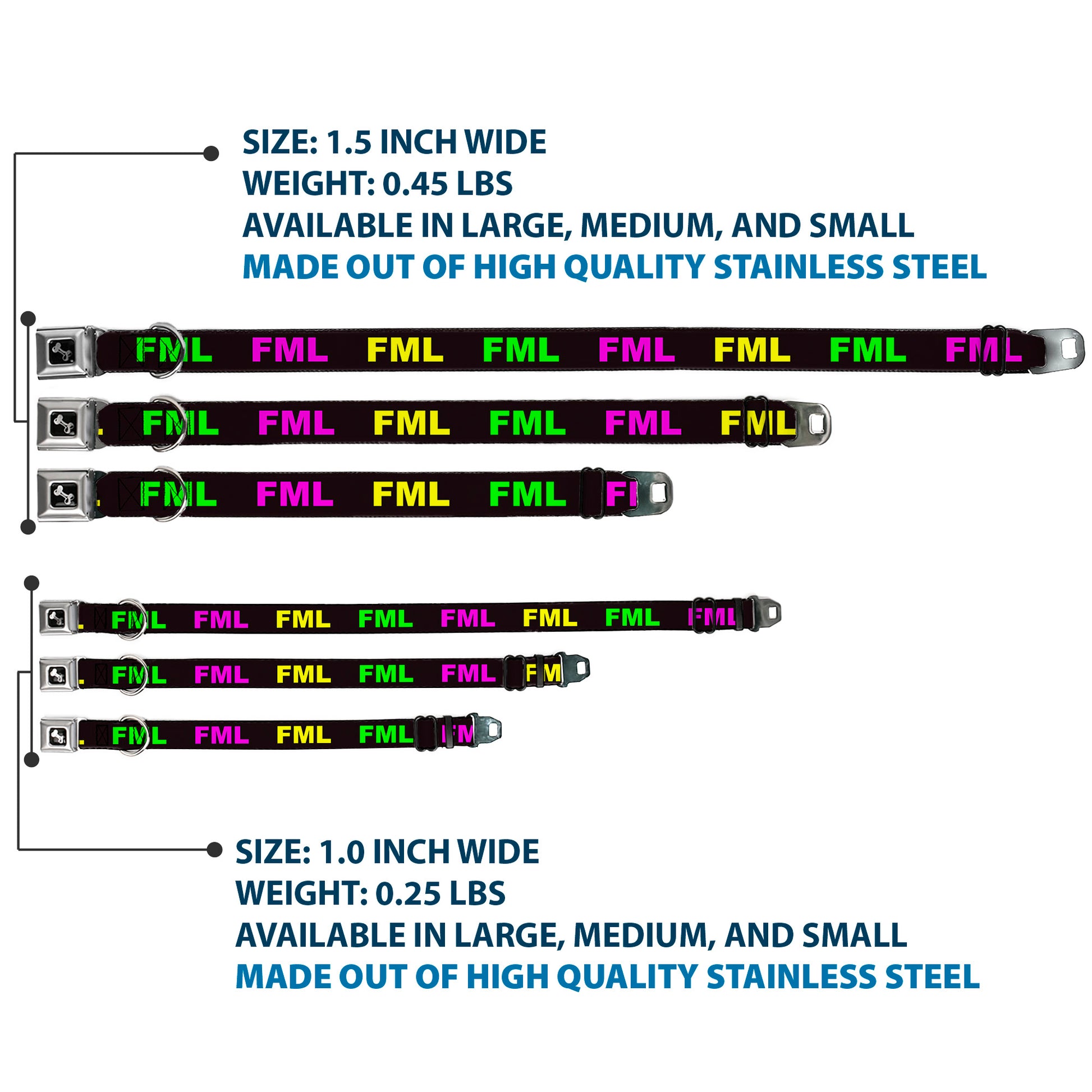 Buckle-Down Seatbelt Buckle Dog Collar - FML Black/Yellow/Green/Purple Seatbelt Buckle Collars Buckle-Down
