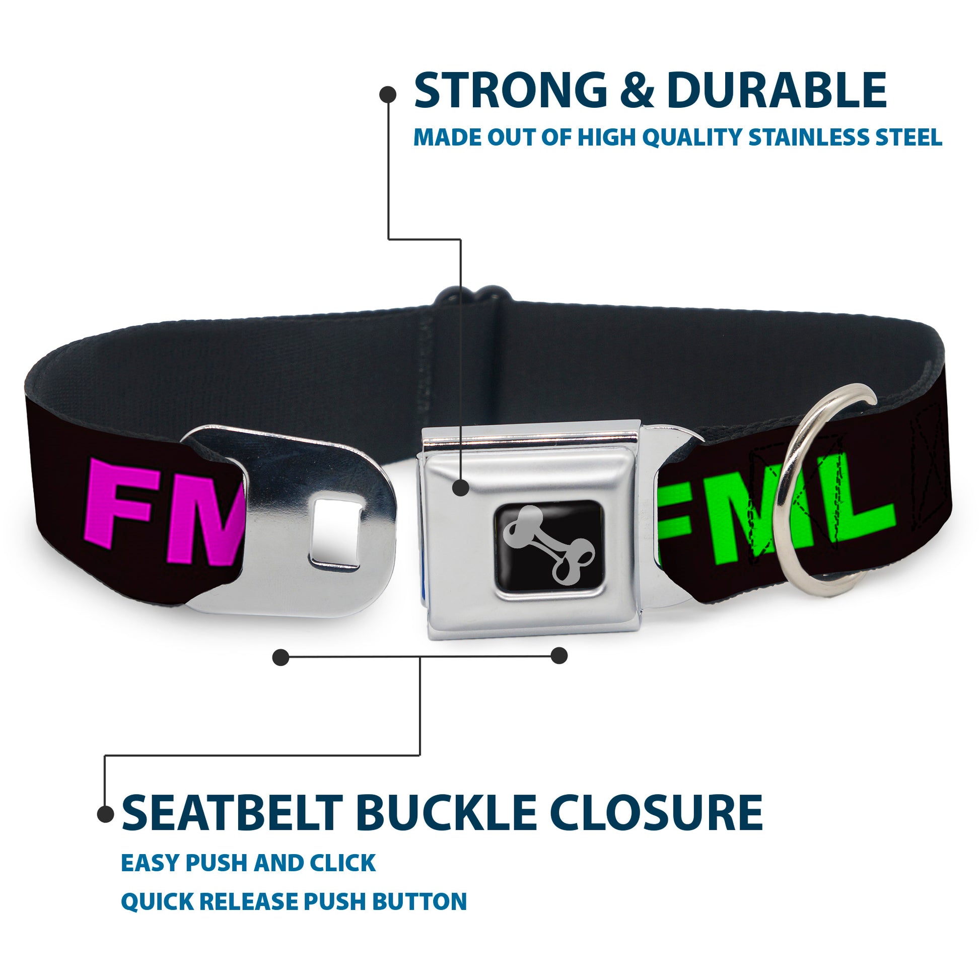 Buckle-Down Seatbelt Buckle Dog Collar - FML Black/Yellow/Green/Purple Seatbelt Buckle Collars Buckle-Down