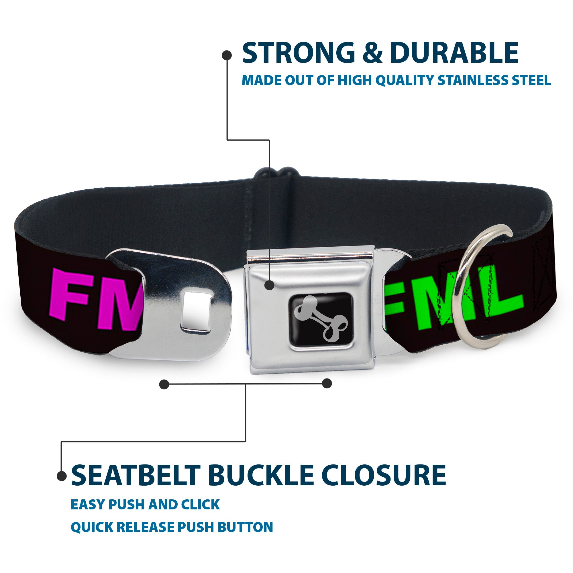 Buckle-Down Seatbelt Buckle Dog Collar - FML Black/Yellow/Green/Purple Seatbelt Buckle Collars Buckle-Down