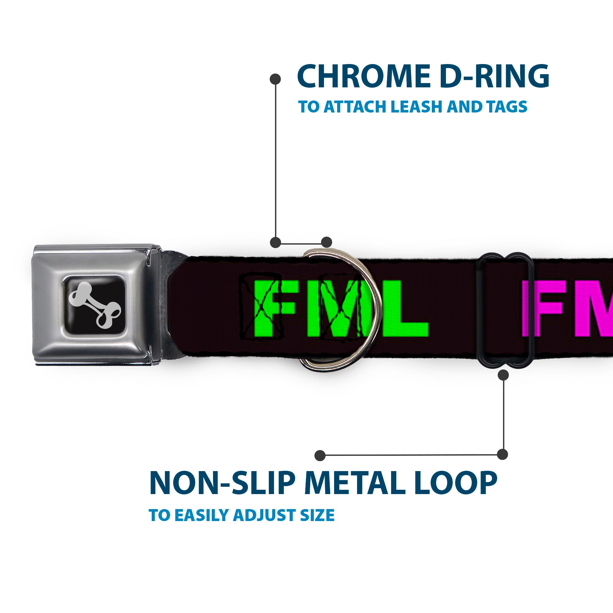 Buckle-Down Seatbelt Buckle Dog Collar - FML Black/Yellow/Green/Purple Seatbelt Buckle Collars Buckle-Down