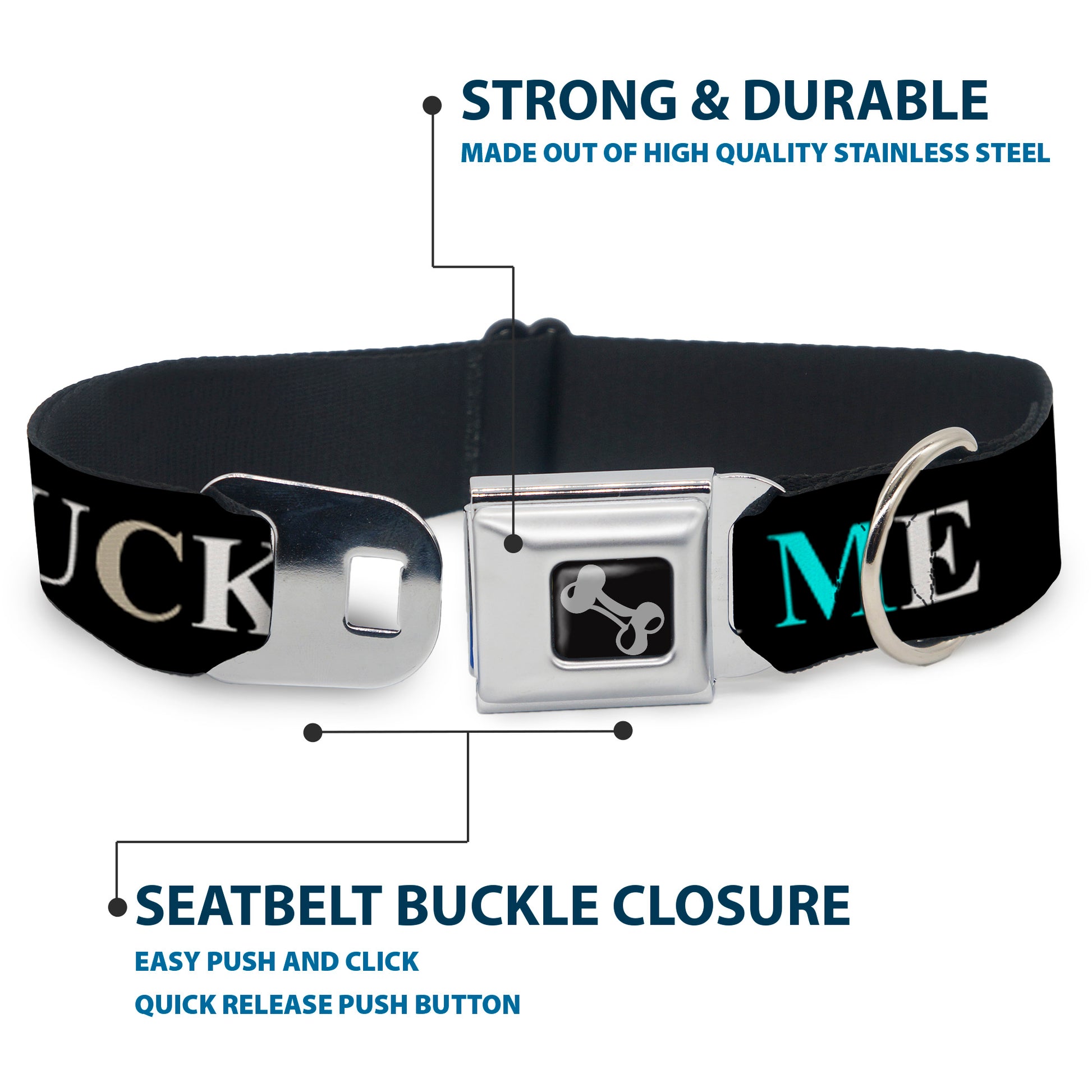 Buckle-Down Seatbelt Buckle Dog Collar - FUCK YOU/FUCK ME Black/White/Blue Seatbelt Buckle Collars Buckle-Down