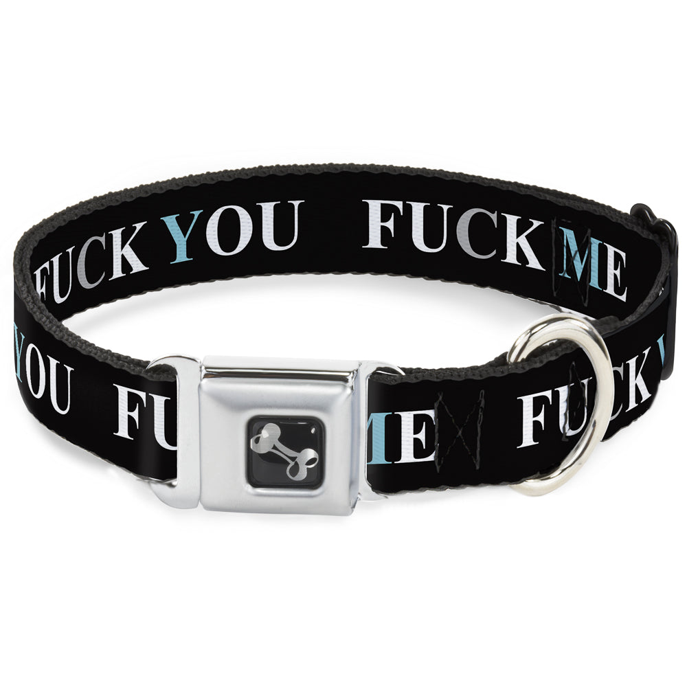 Buckle-Down Seatbelt Buckle Dog Collar - FUCK YOU/FUCK ME Black/White/Blue Seatbelt Buckle Collars Buckle-Down