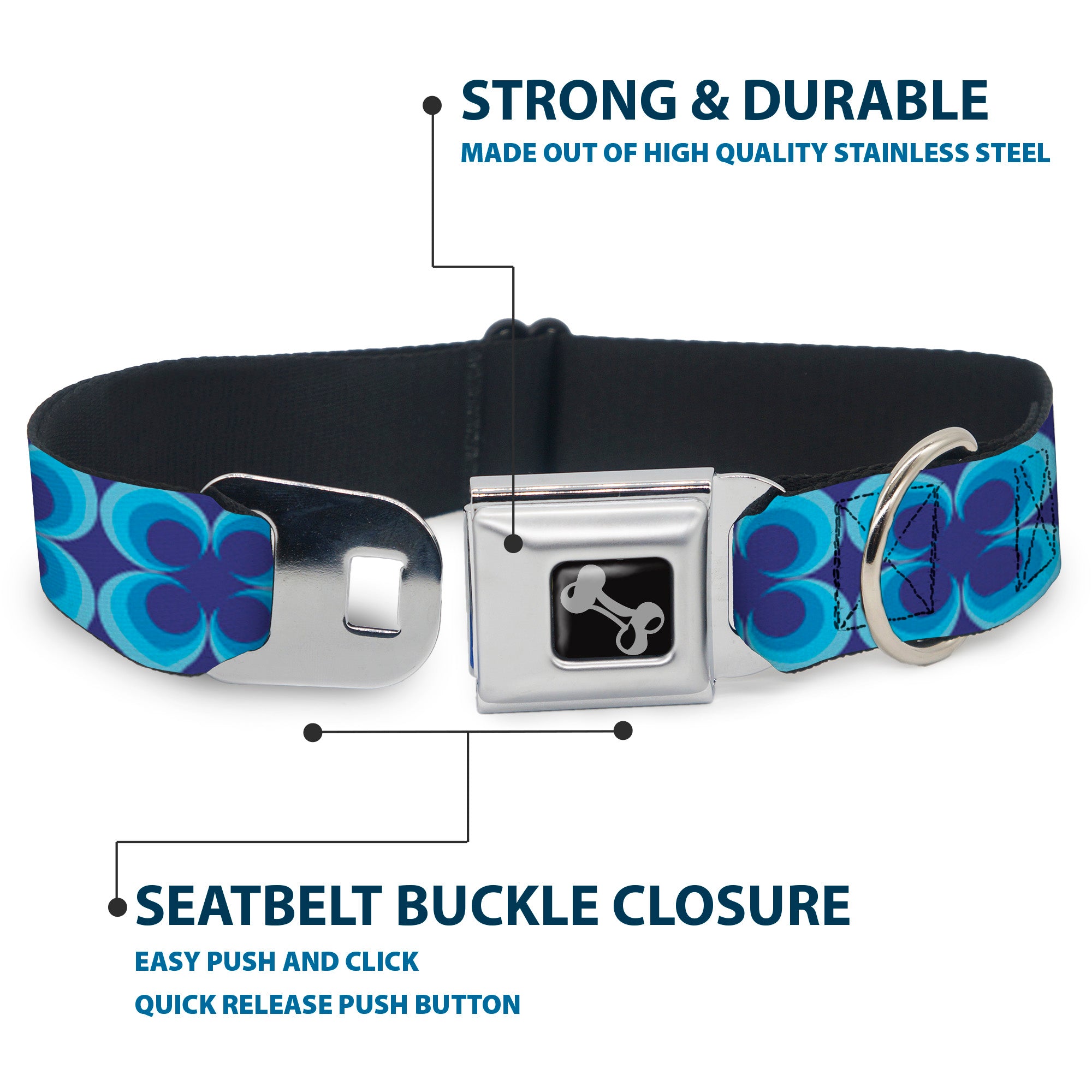 Dog Bone Seatbelt Buckle Collar - Four Dot Gradient Royal/Blues Seatbelt Buckle Collars Buckle-Down