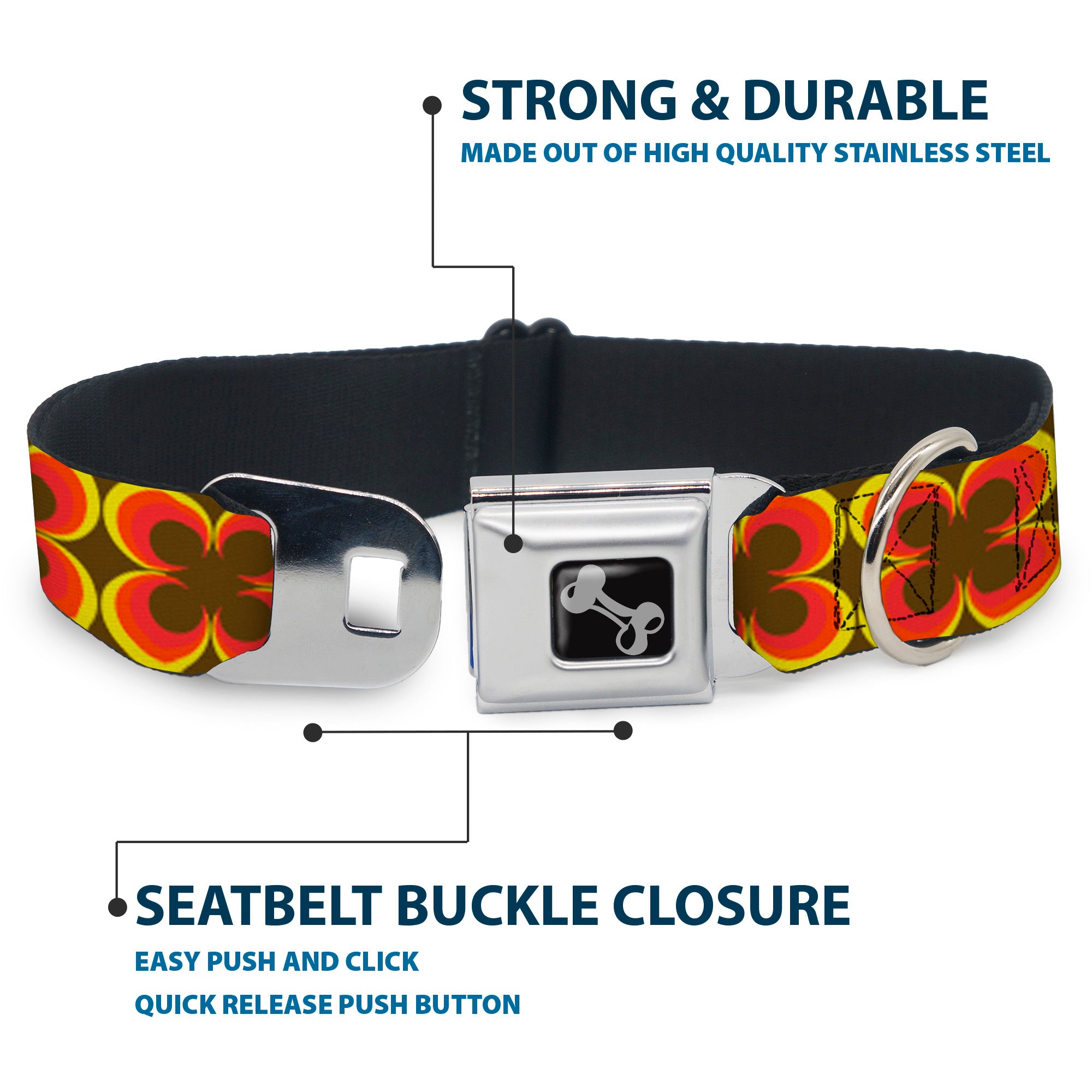 Dog Bone Seatbelt Buckle Collar - Four Dot Gradient Brown/Yellow/Red Seatbelt Buckle Collars Buckle-Down