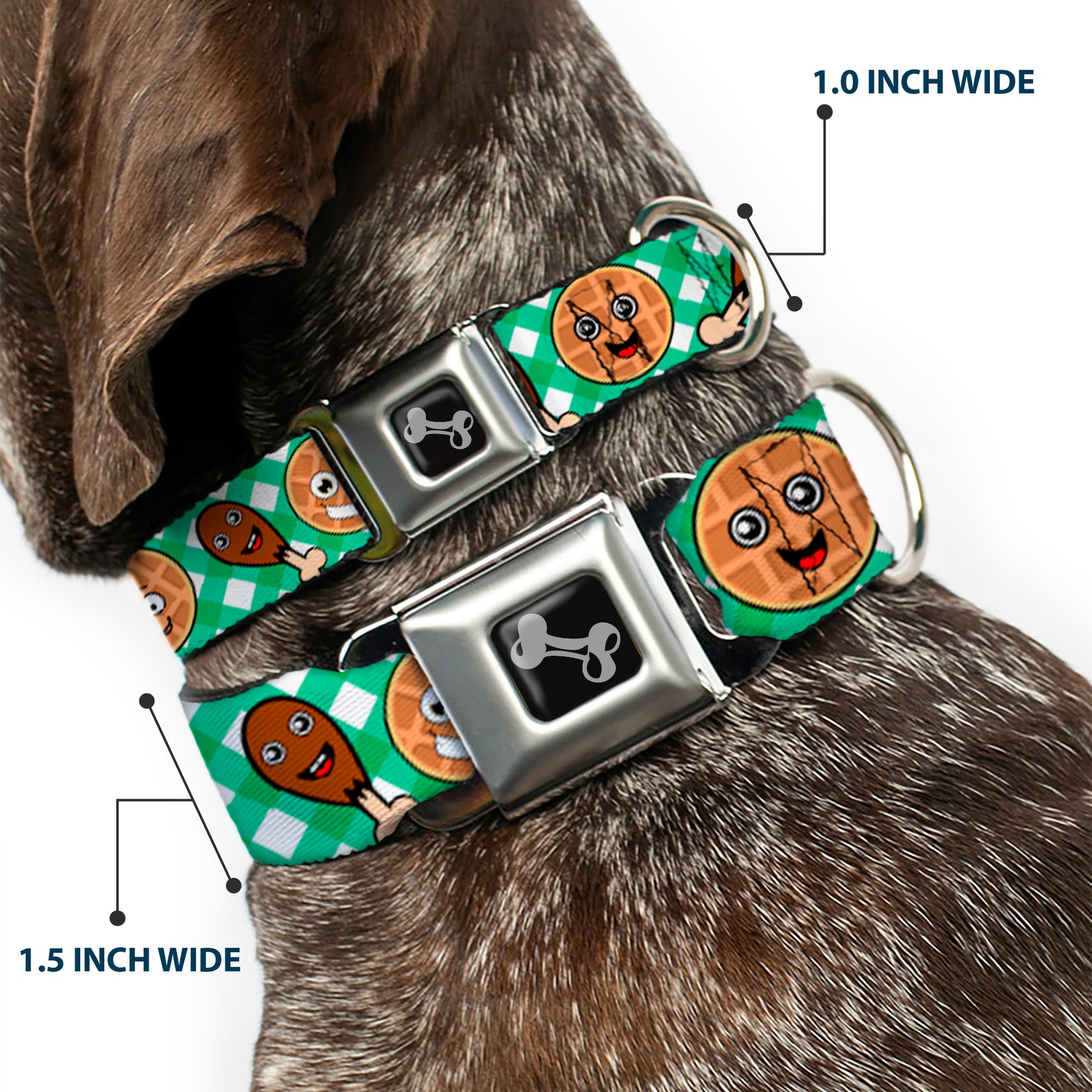Dog Bone Seatbelt Buckle Collar - Fried Chicken & Waffles Plaid White/Green Seatbelt Buckle Collars Buckle-Down
