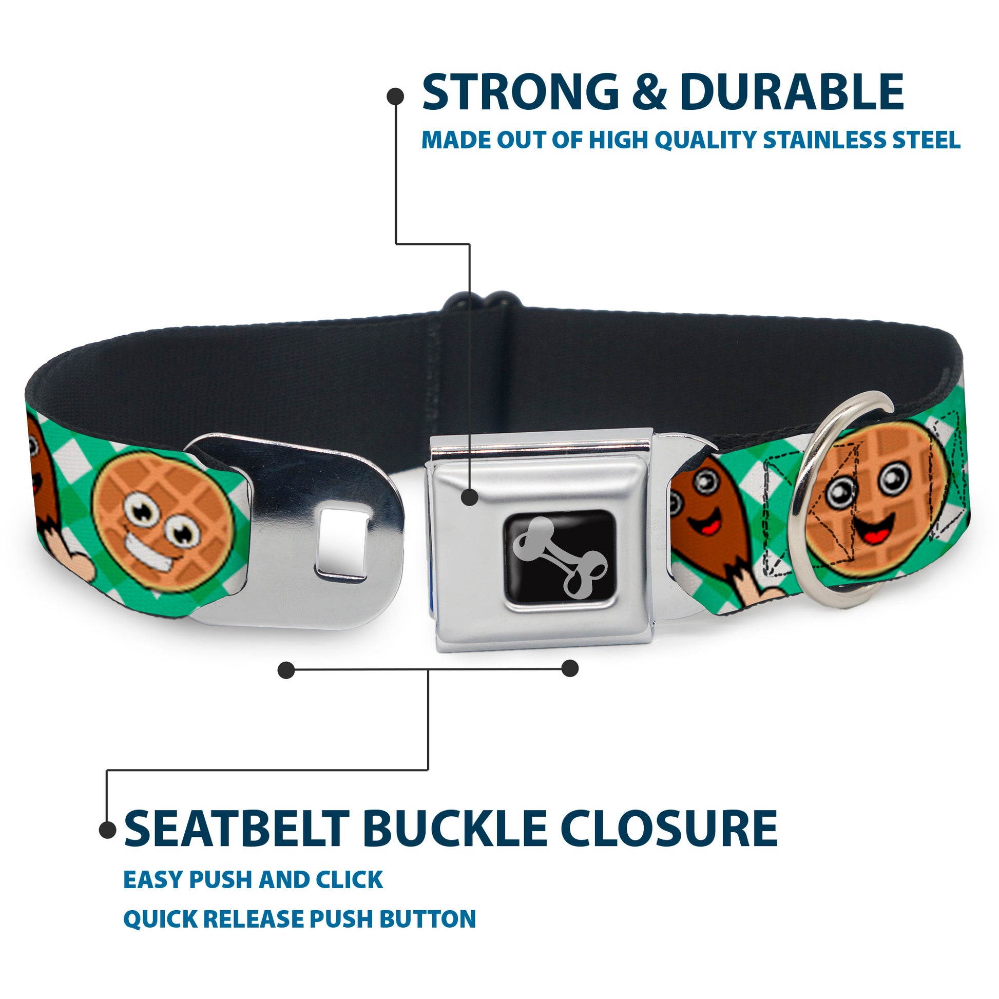 Dog Bone Seatbelt Buckle Collar - Fried Chicken & Waffles Plaid White/Green Seatbelt Buckle Collars Buckle-Down