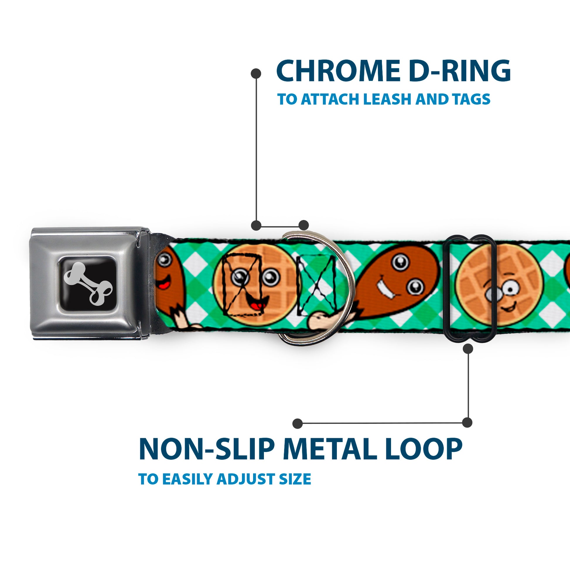 Dog Bone Seatbelt Buckle Collar - Fried Chicken & Waffles Plaid White/Green Seatbelt Buckle Collars Buckle-Down