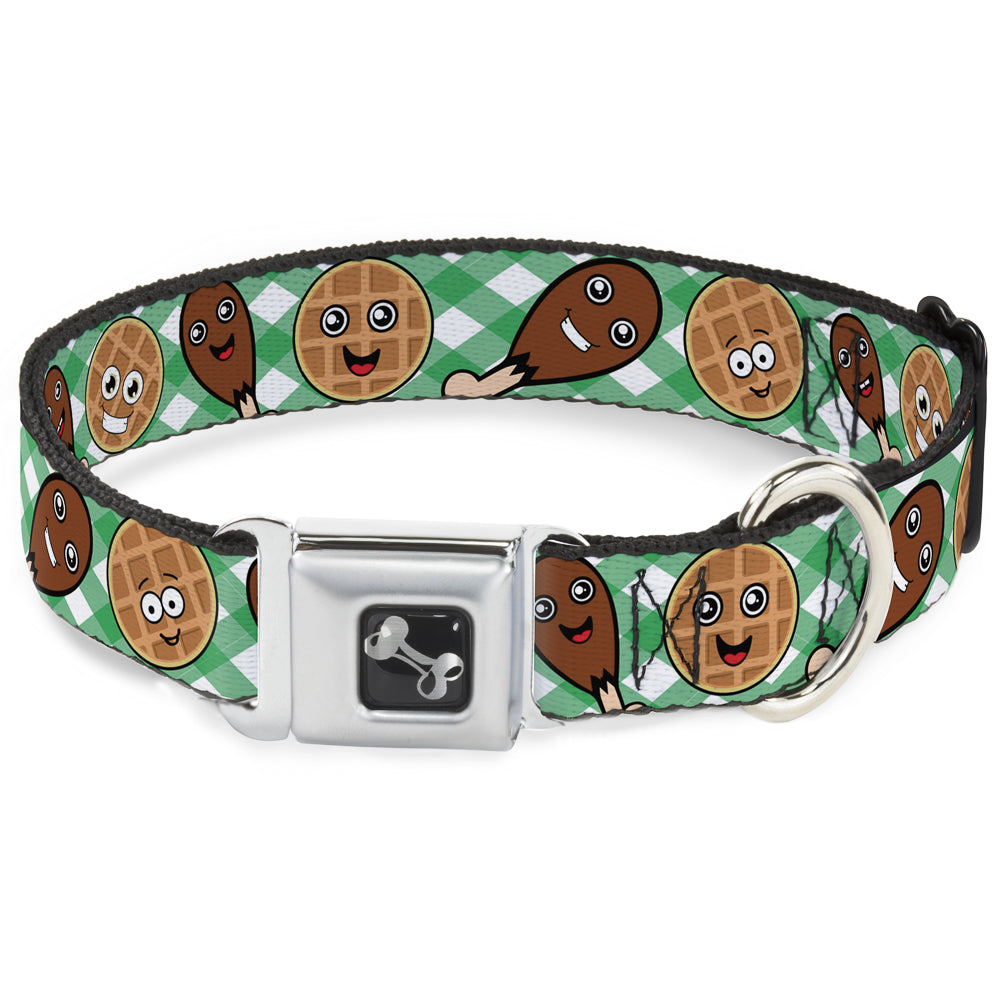 Dog Bone Seatbelt Buckle Collar - Fried Chicken & Waffles Plaid White/Green Seatbelt Buckle Collars Buckle-Down