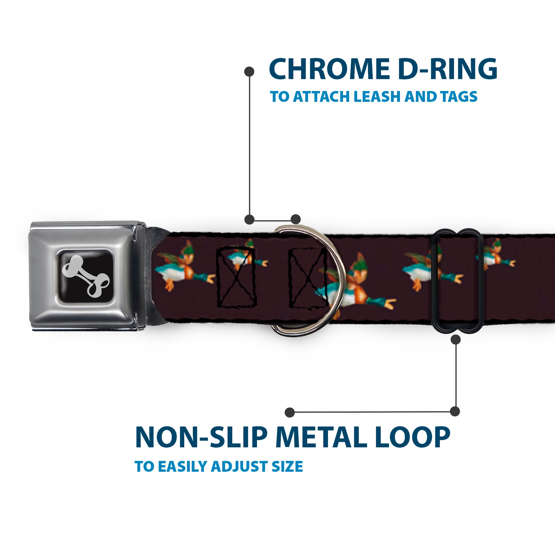 Dog Bone Seatbelt Buckle Collar - Flying Mallards Burgundy Seatbelt Buckle Collars Buckle-Down