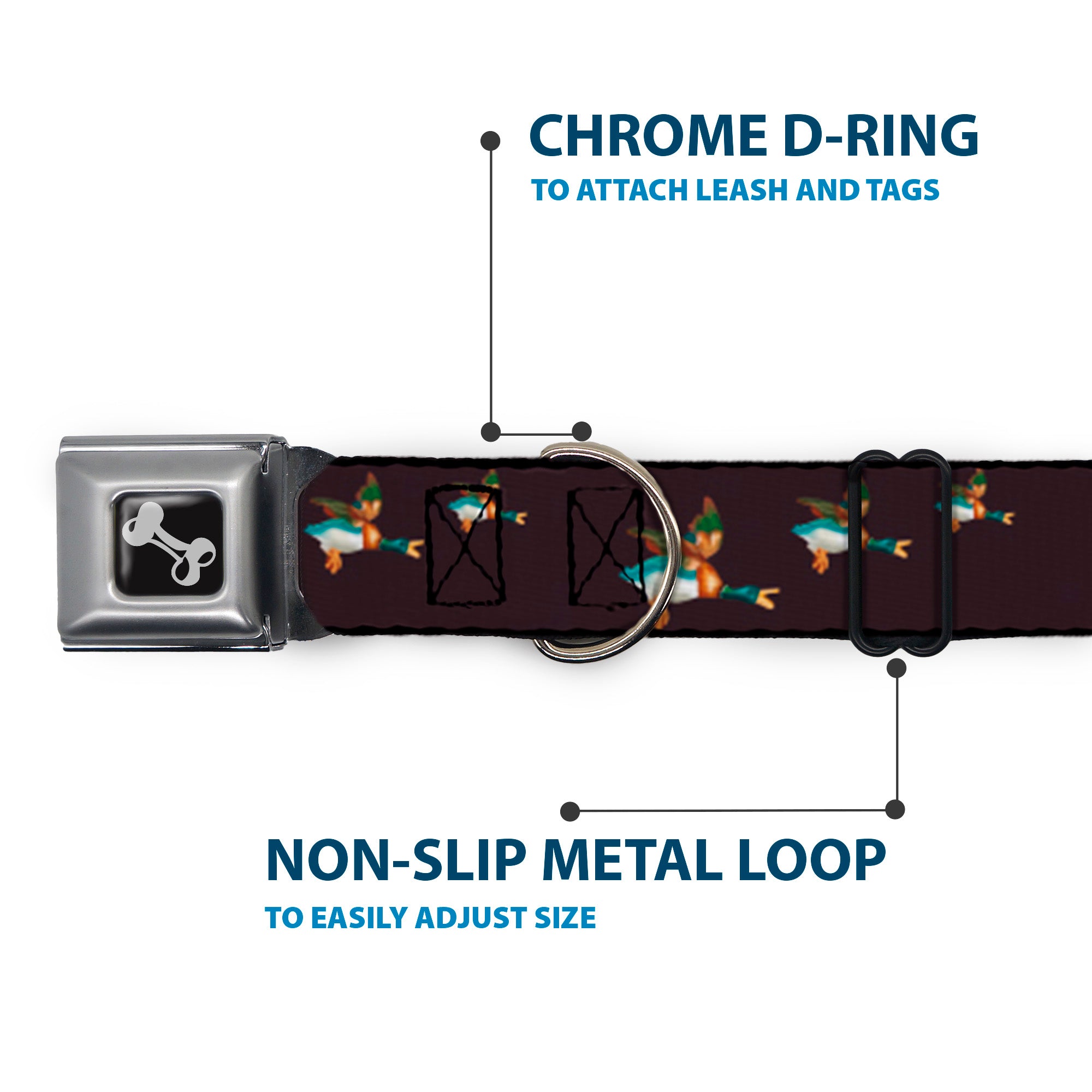 Dog Bone Seatbelt Buckle Collar - Flying Mallards Burgundy Seatbelt Buckle Collars Buckle-Down