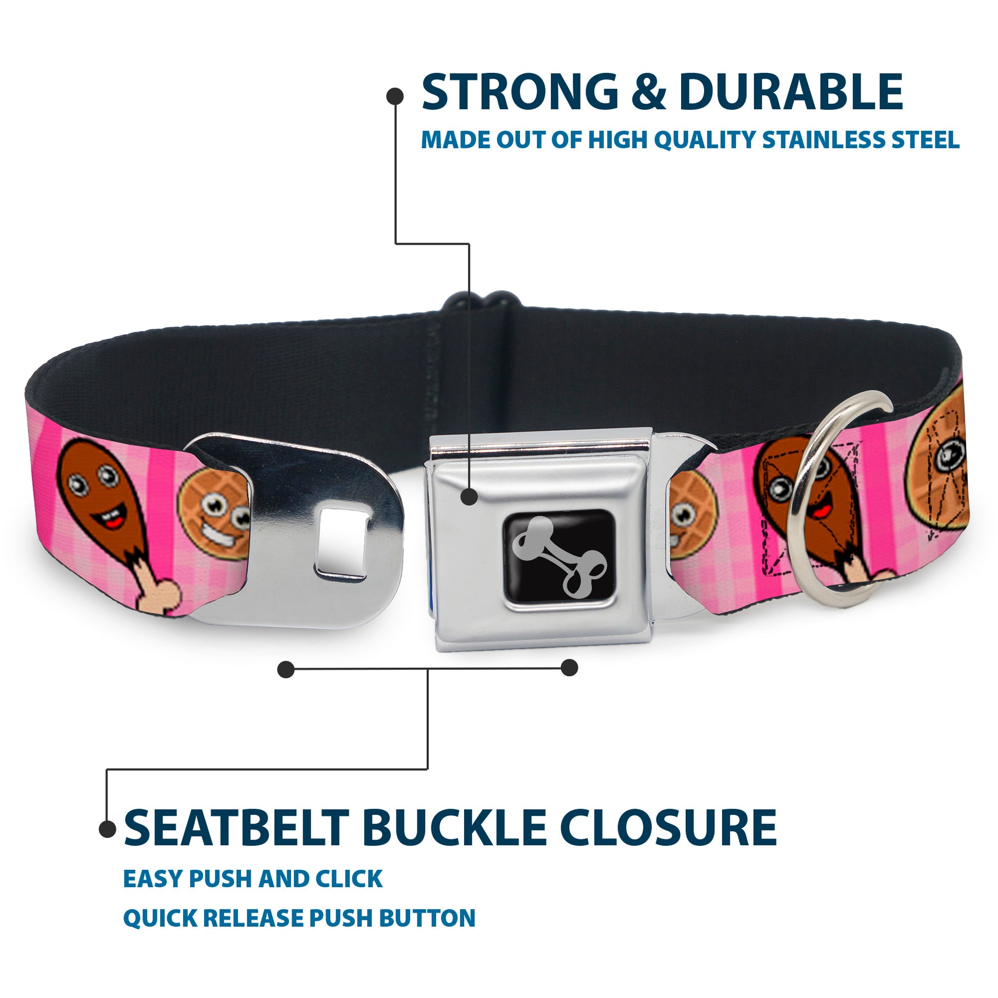 Dog Bone Seatbelt Buckle Collar - Fried Chicken & Waffles Plaid Pinks Seatbelt Buckle Collars Buckle-Down