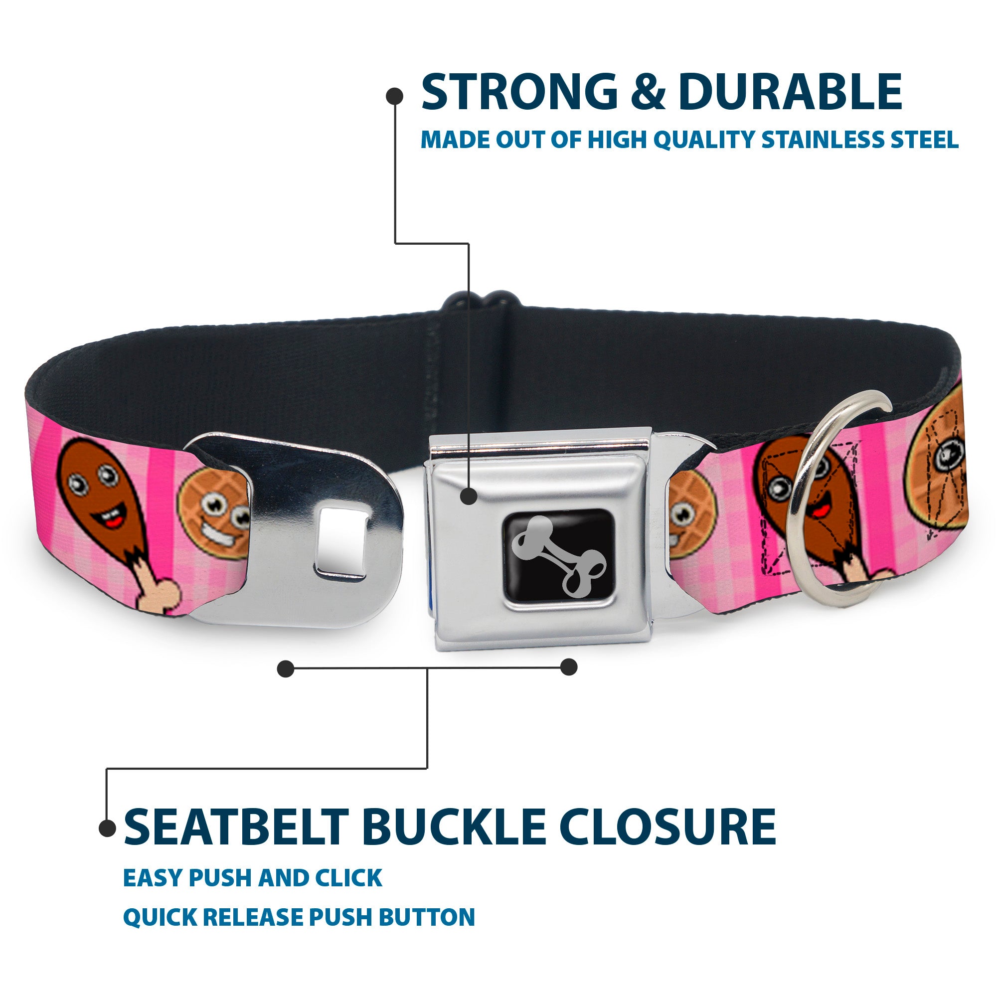 Dog Bone Seatbelt Buckle Collar - Fried Chicken & Waffles Plaid Pinks Seatbelt Buckle Collars Buckle-Down