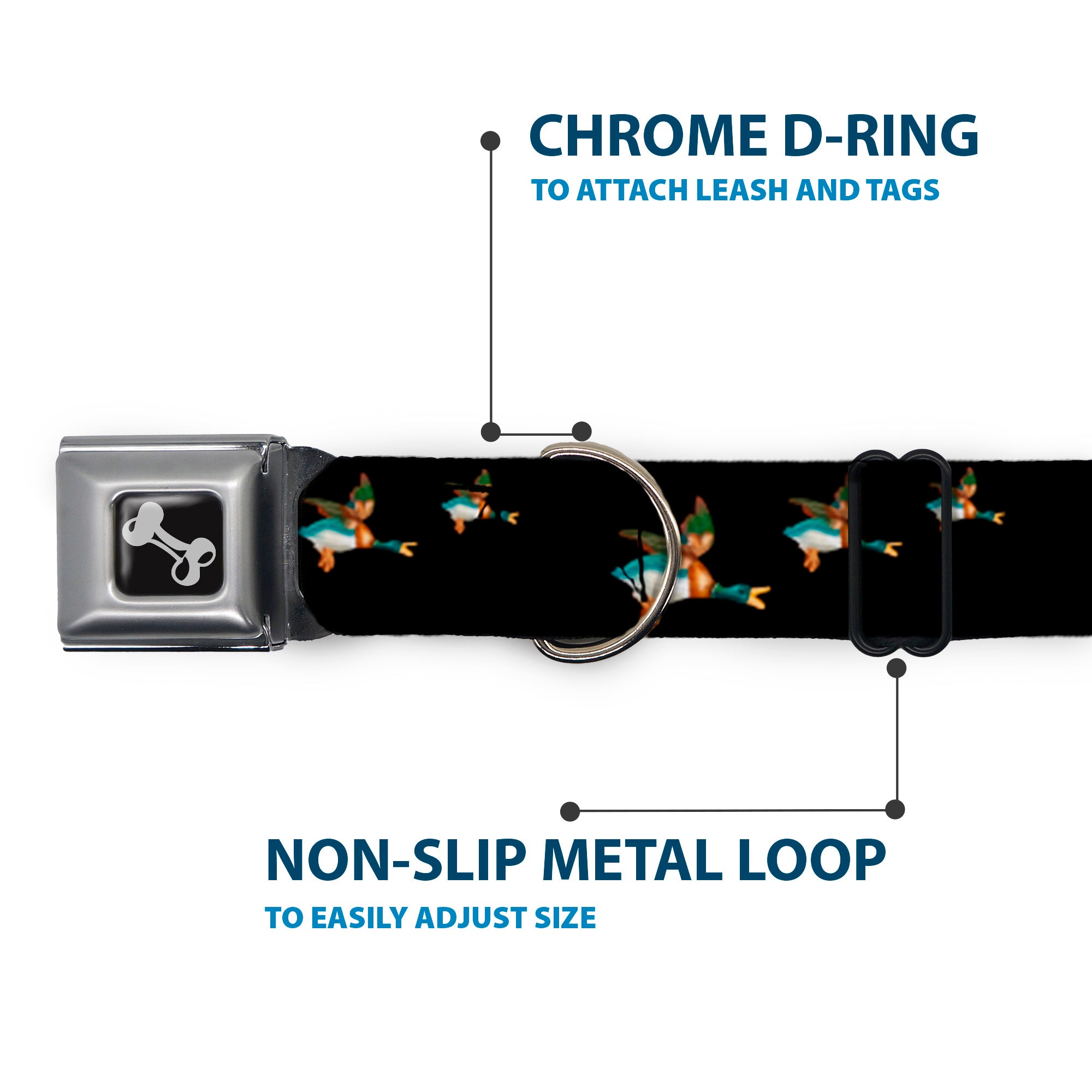 Dog Bone Seatbelt Buckle Collar - Flying Mallards Black Seatbelt Buckle Collars Buckle-Down