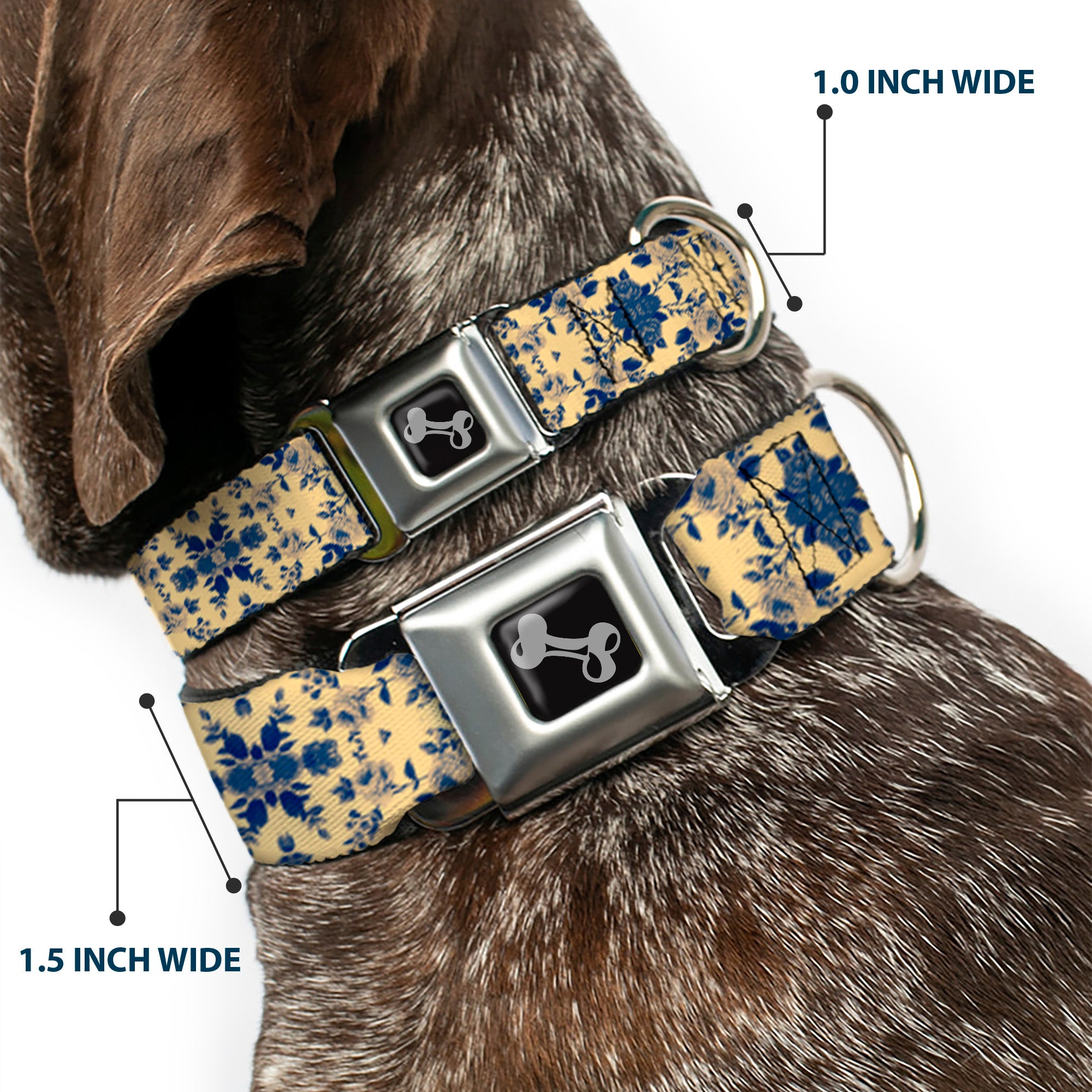 Dog Bone Seatbelt Buckle Collar - Floral Collage Tan/Blue Seatbelt Buckle Collars Buckle-Down