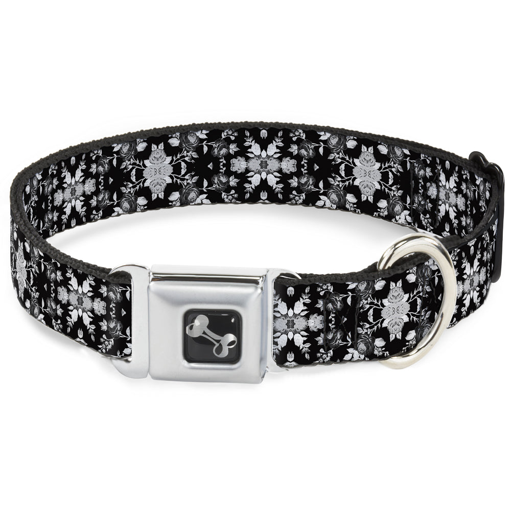 Dog Bone Seatbelt Buckle Collar - Floral Collage Black/Gray/White Seatbelt Buckle Collars Buckle-Down