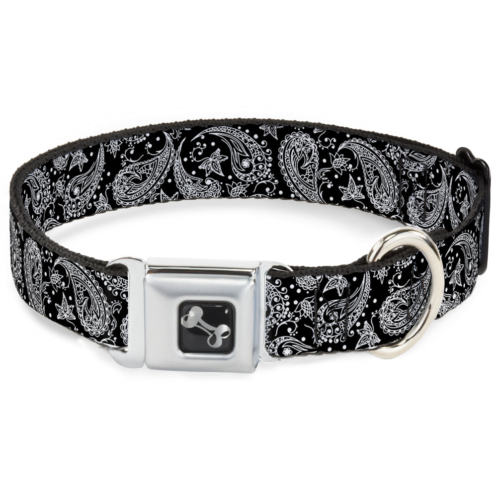 Dog Bone Seatbelt Buckle Collar - Floral Paisley Black/White Seatbelt Buckle Collars Buckle-Down
