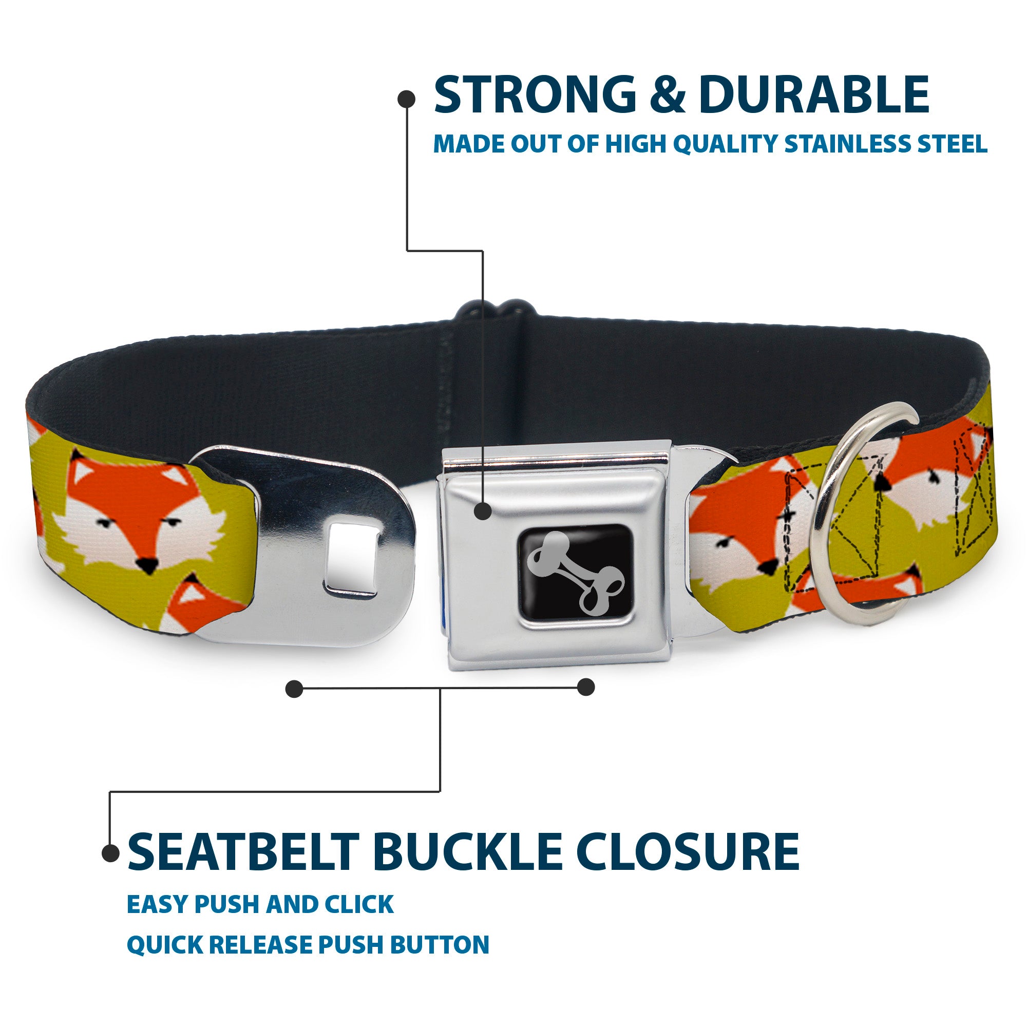 Dog Bone Seatbelt Buckle Collar - Fox Face Scattered Warm Olive Seatbelt Buckle Collars Buckle-Down