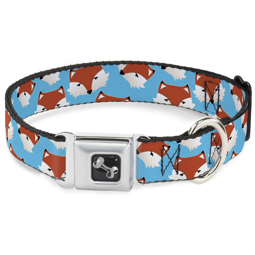 Dog Bone Seatbelt Buckle Collar - Fox Face Scattered Sky Blue Seatbelt Buckle Collars Buckle-Down