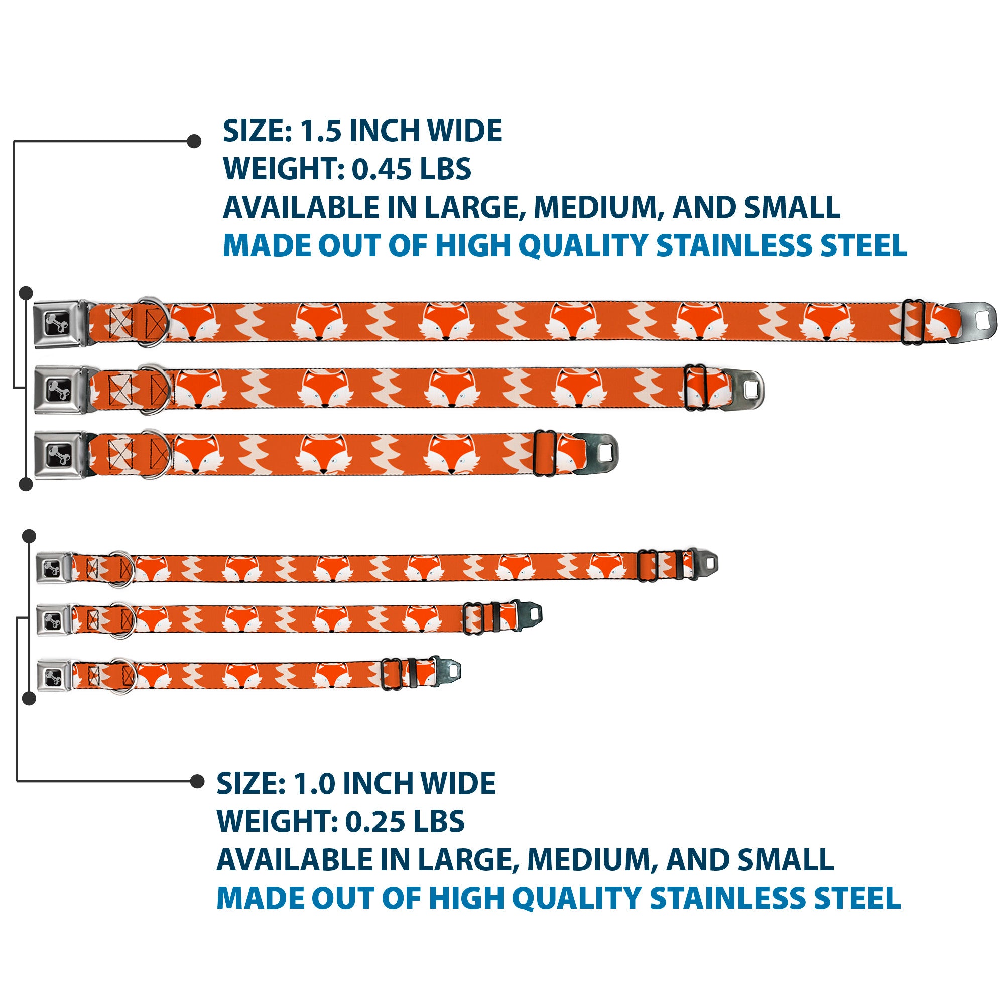 Dog Bone Seatbelt Buckle Collar - Fox Face/Tail Orange/Natural Seatbelt Buckle Collars Buckle-Down