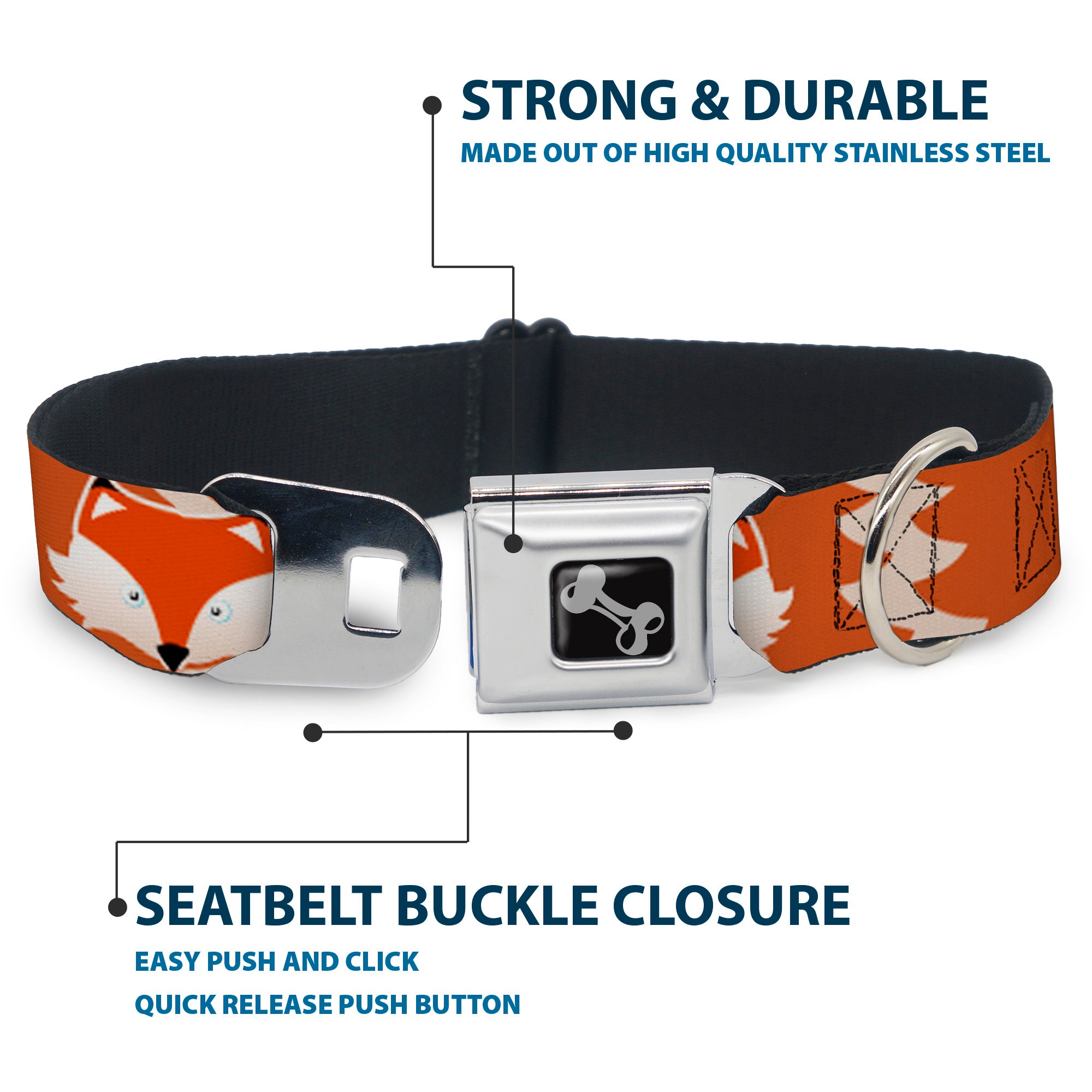 Dog Bone Seatbelt Buckle Collar - Fox Face/Tail Orange/Natural Seatbelt Buckle Collars Buckle-Down