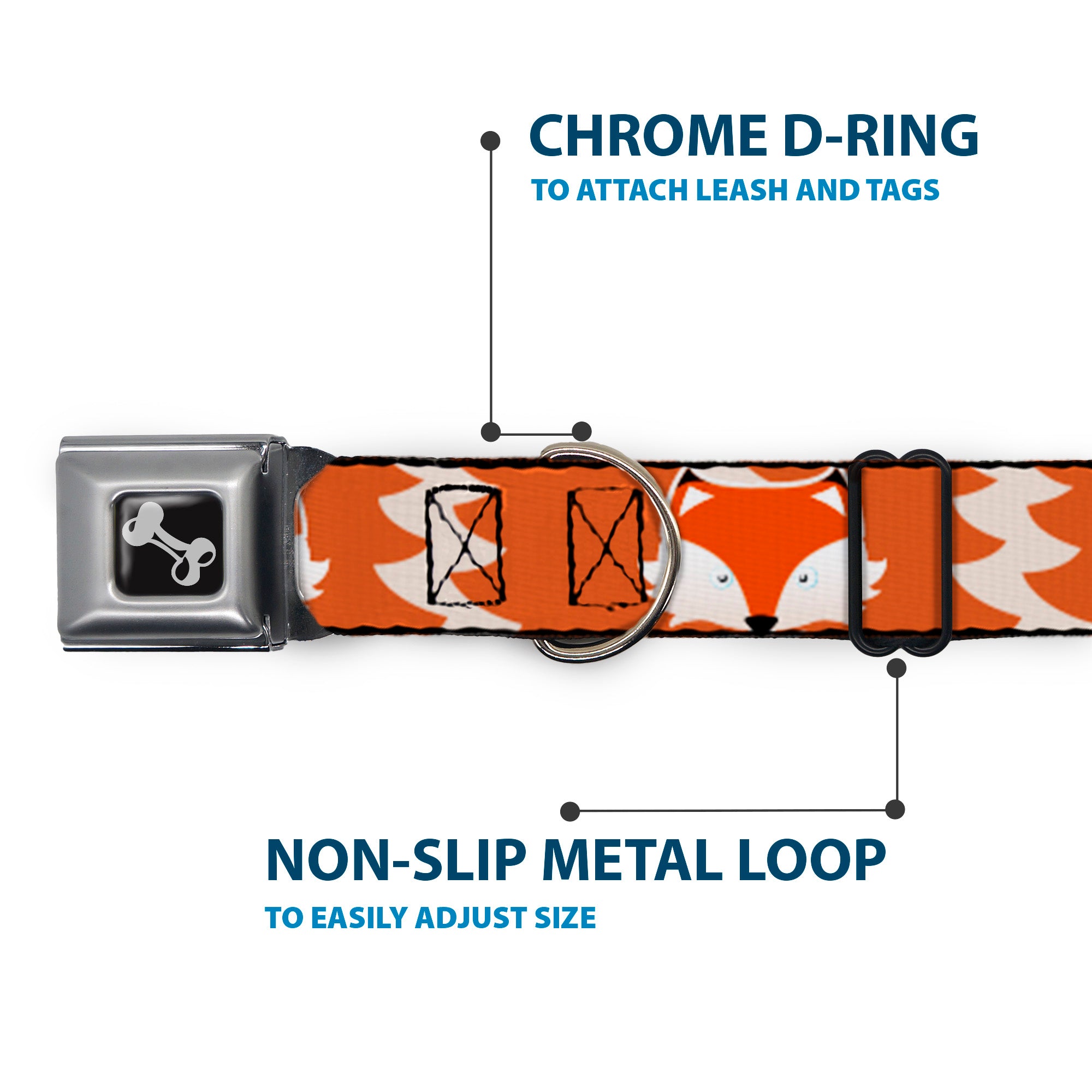 Dog Bone Seatbelt Buckle Collar - Fox Face/Tail Orange/Natural Seatbelt Buckle Collars Buckle-Down