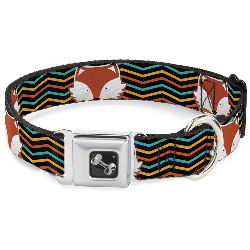 Dog Bone Seatbelt Buckle Collar - Fox Face/Stripes Black/Multi Color Seatbelt Buckle Collars Buckle-Down