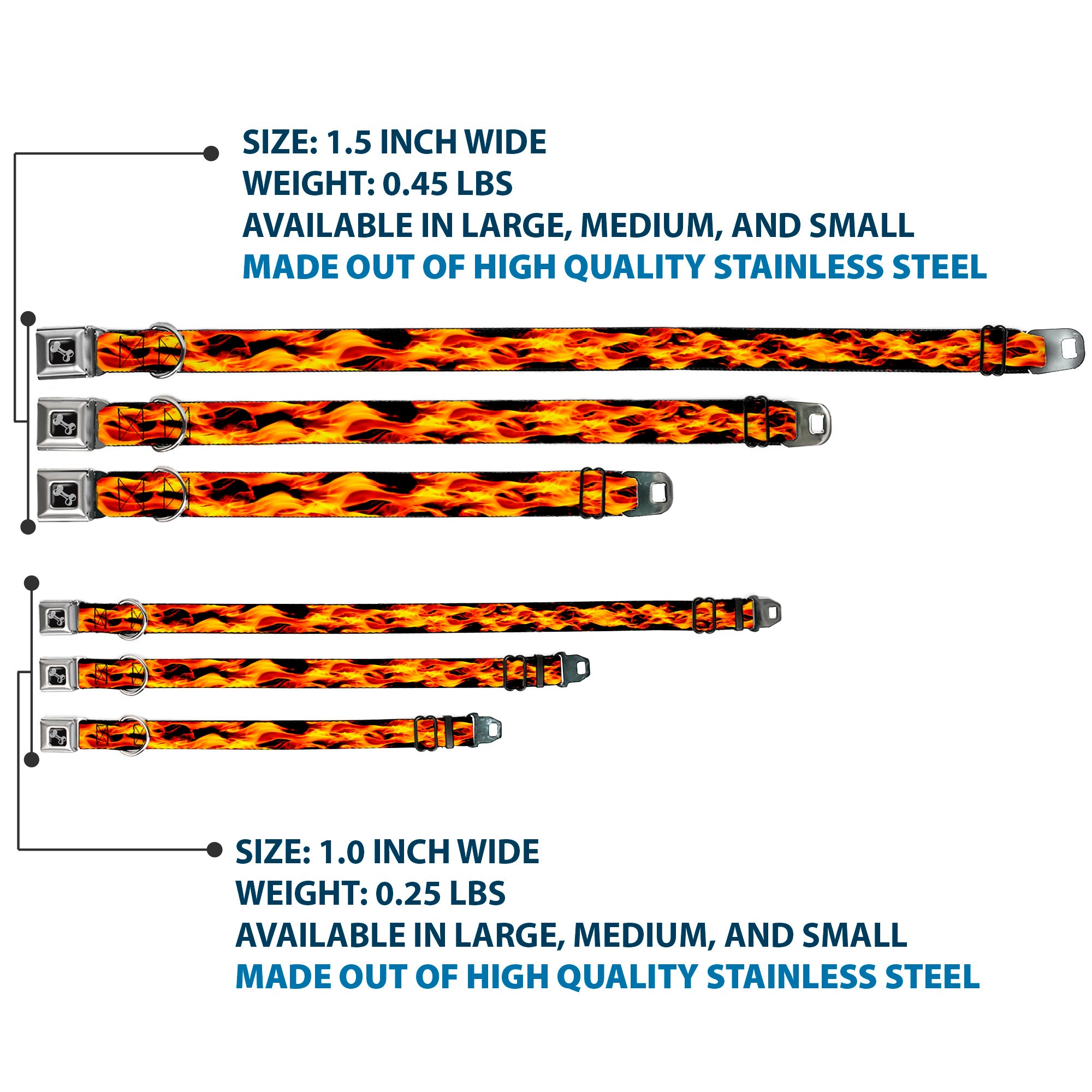 Dog Bone Seatbelt Buckle Collar - Flames Vivid Black/Orange Seatbelt Buckle Collars Buckle-Down