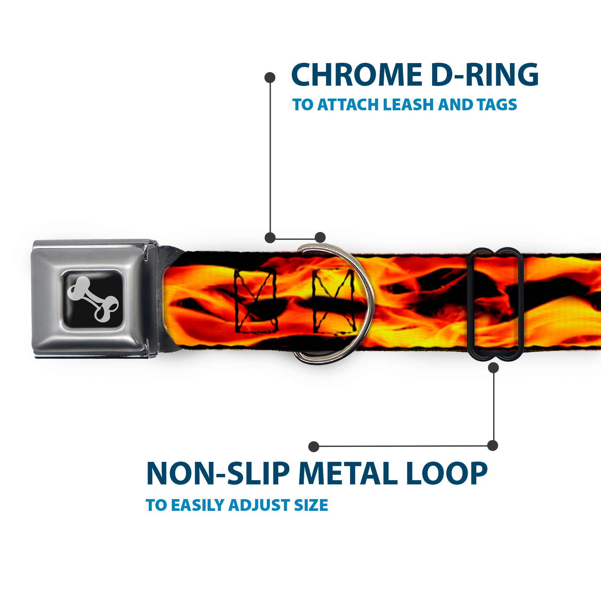 Dog Bone Seatbelt Buckle Collar - Flames Vivid Black/Orange Seatbelt Buckle Collars Buckle-Down