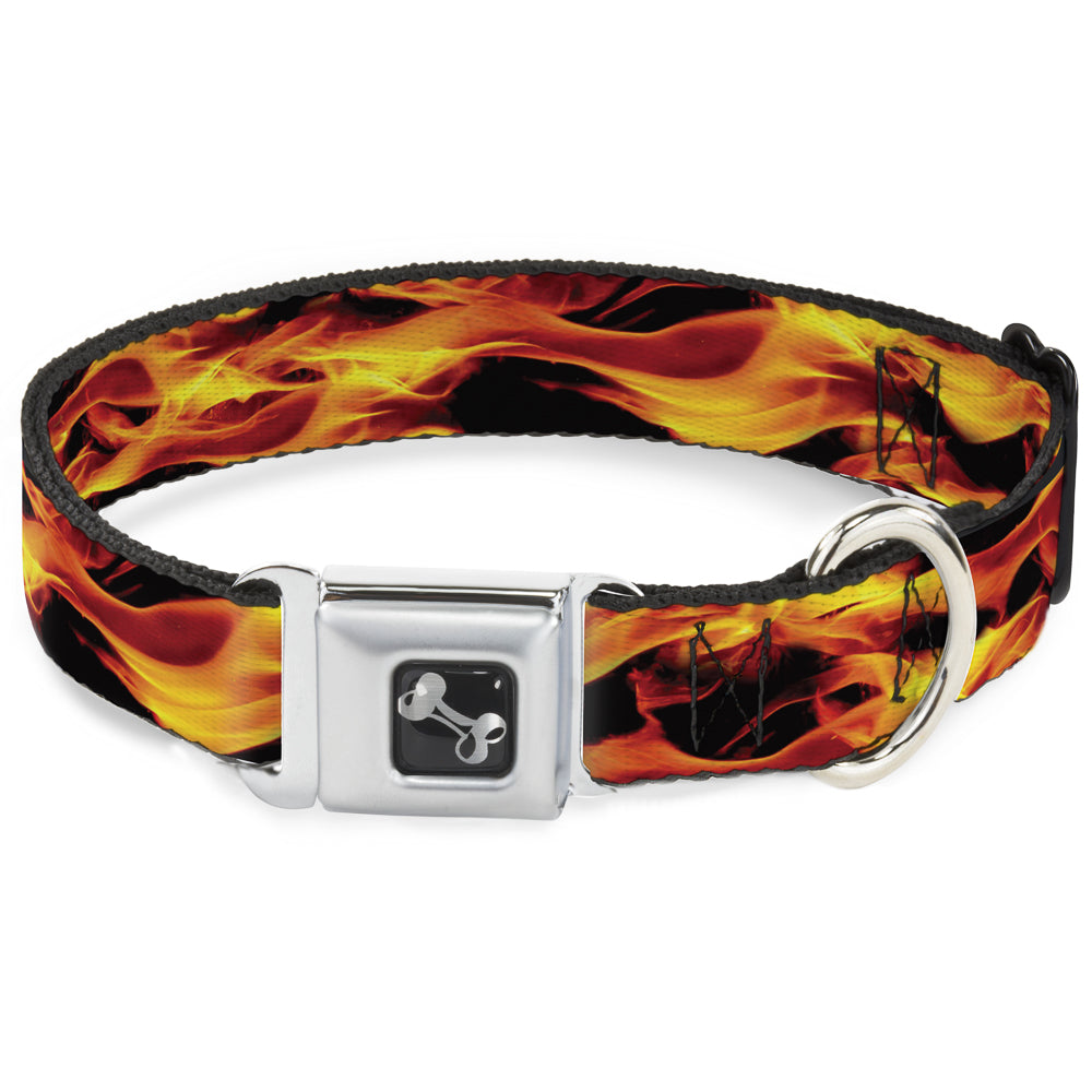 Dog Bone Seatbelt Buckle Collar - Flames Vivid Black/Orange Seatbelt Buckle Collars Buckle-Down