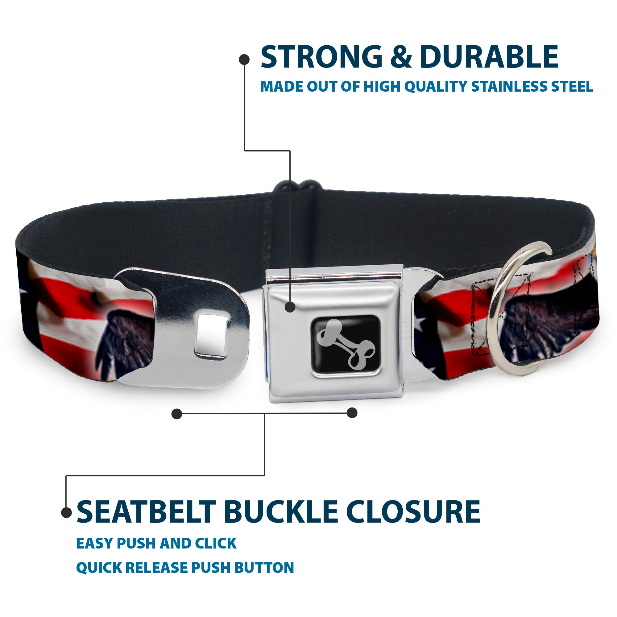 Dog Bone Seatbelt Buckle Collar - Flying Eagle/American Flag Seatbelt Buckle Collars Buckle-Down