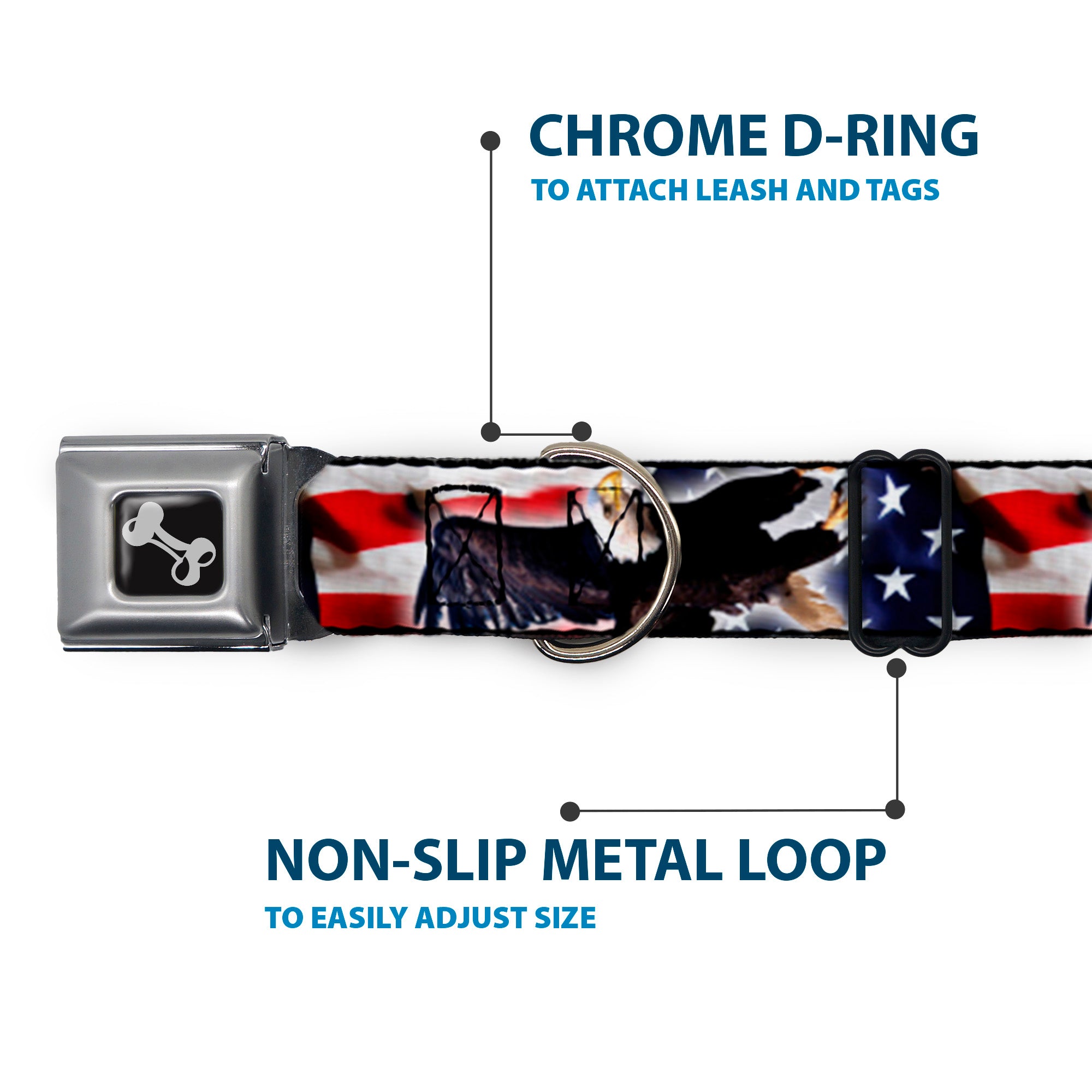 Dog Bone Seatbelt Buckle Collar - Flying Eagle/American Flag Seatbelt Buckle Collars Buckle-Down