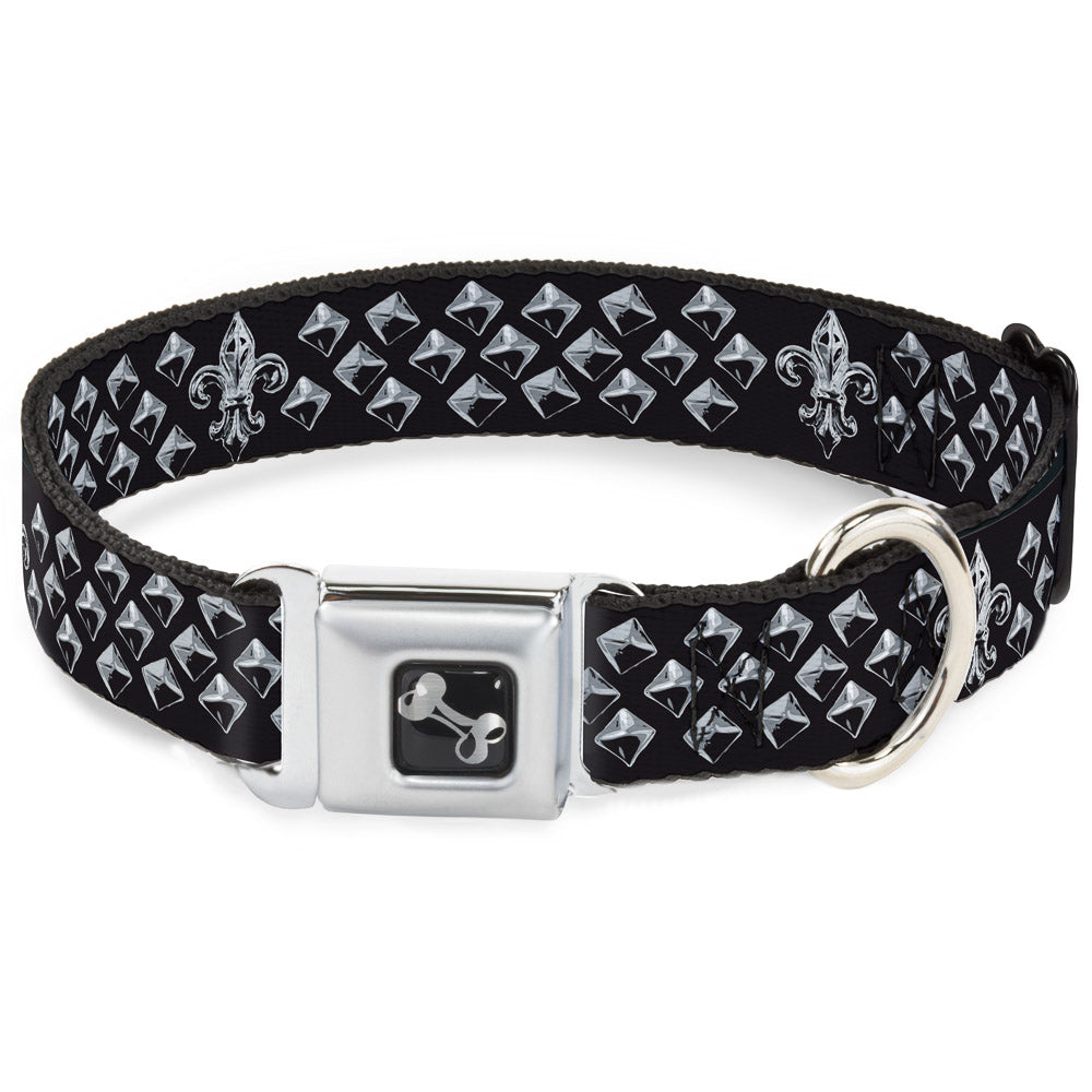 Dog Bone Seatbelt Buckle Collar - Fleur-de-Lis/Studs Black/Grays Seatbelt Buckle Collars Buckle-Down