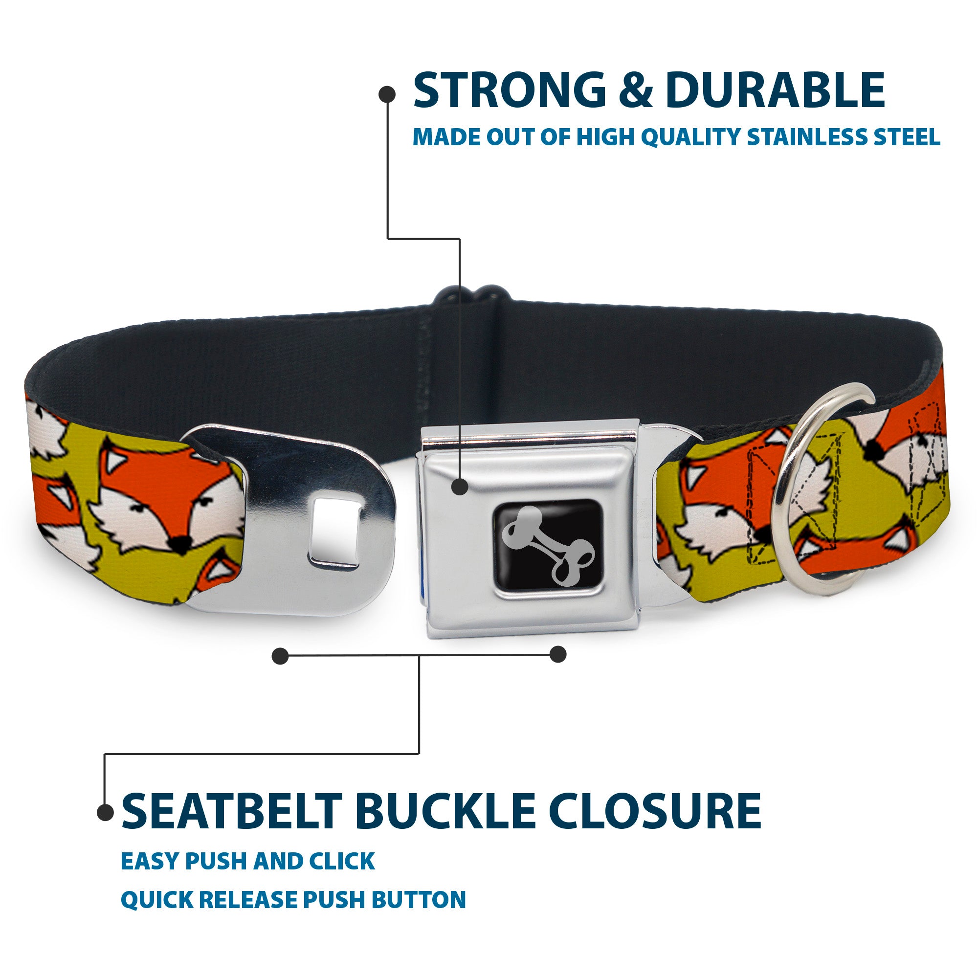 Dog Bone Seatbelt Buckle Collar - Fox Face Scattered Warm Olive2 Seatbelt Buckle Collars Buckle-Down