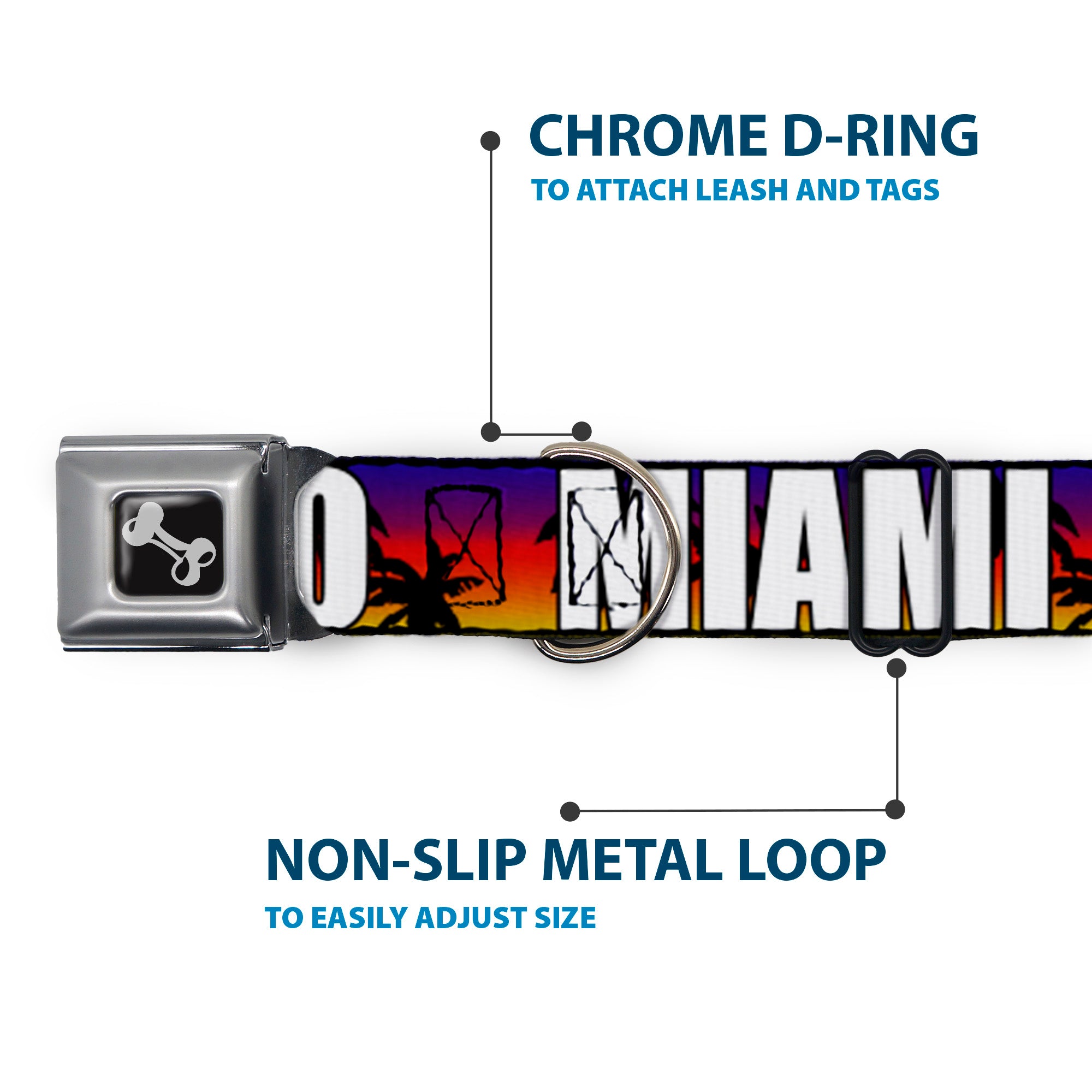 Dog Bone Seatbelt Buckle Collar - Florida Cities Palm Tree Sunset/White Seatbelt Buckle Collars Buckle-Down