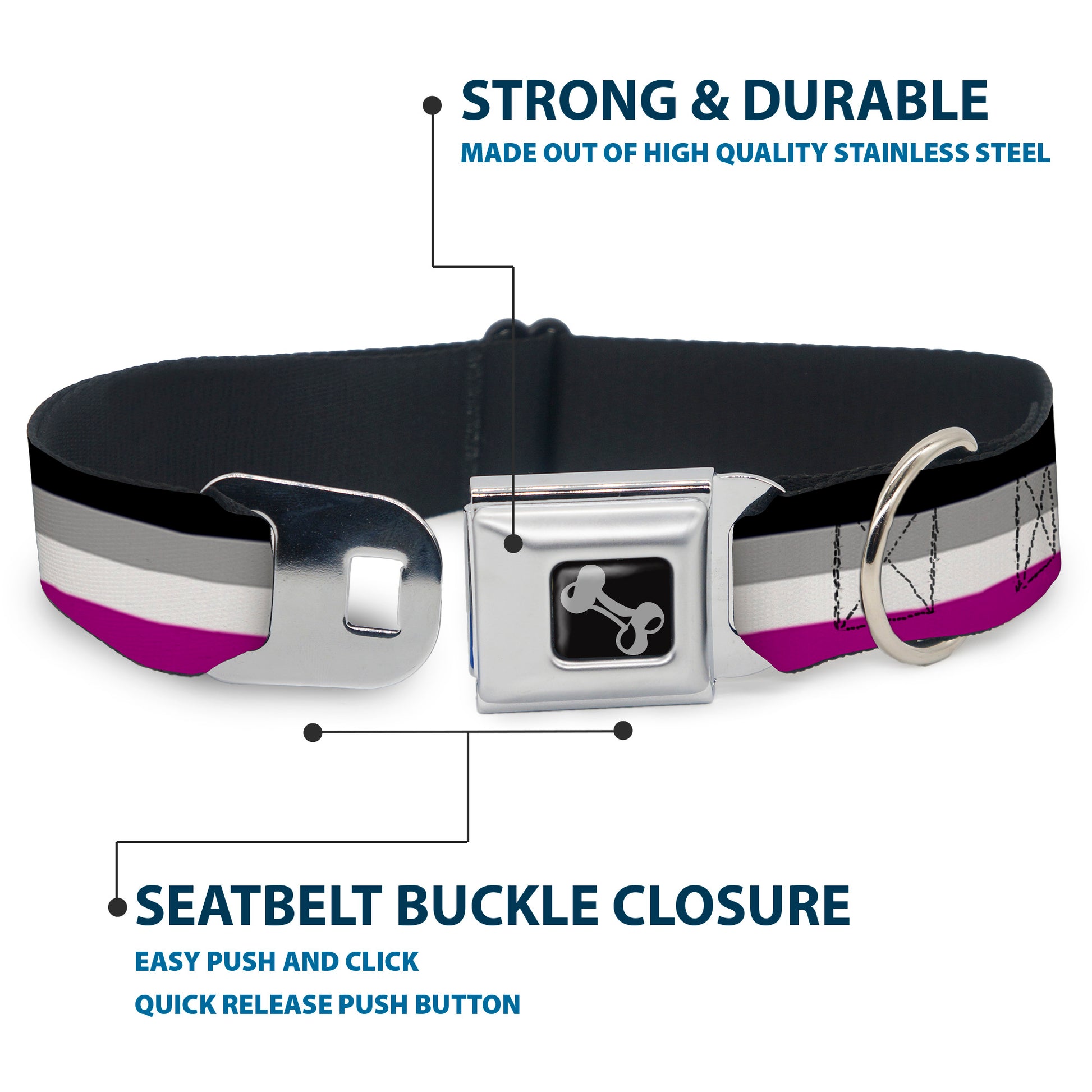 Dog Bone Seatbelt Buckle Collar - Flag Asexual Black/Gray/White/Purple Seatbelt Buckle Collars Buckle-Down