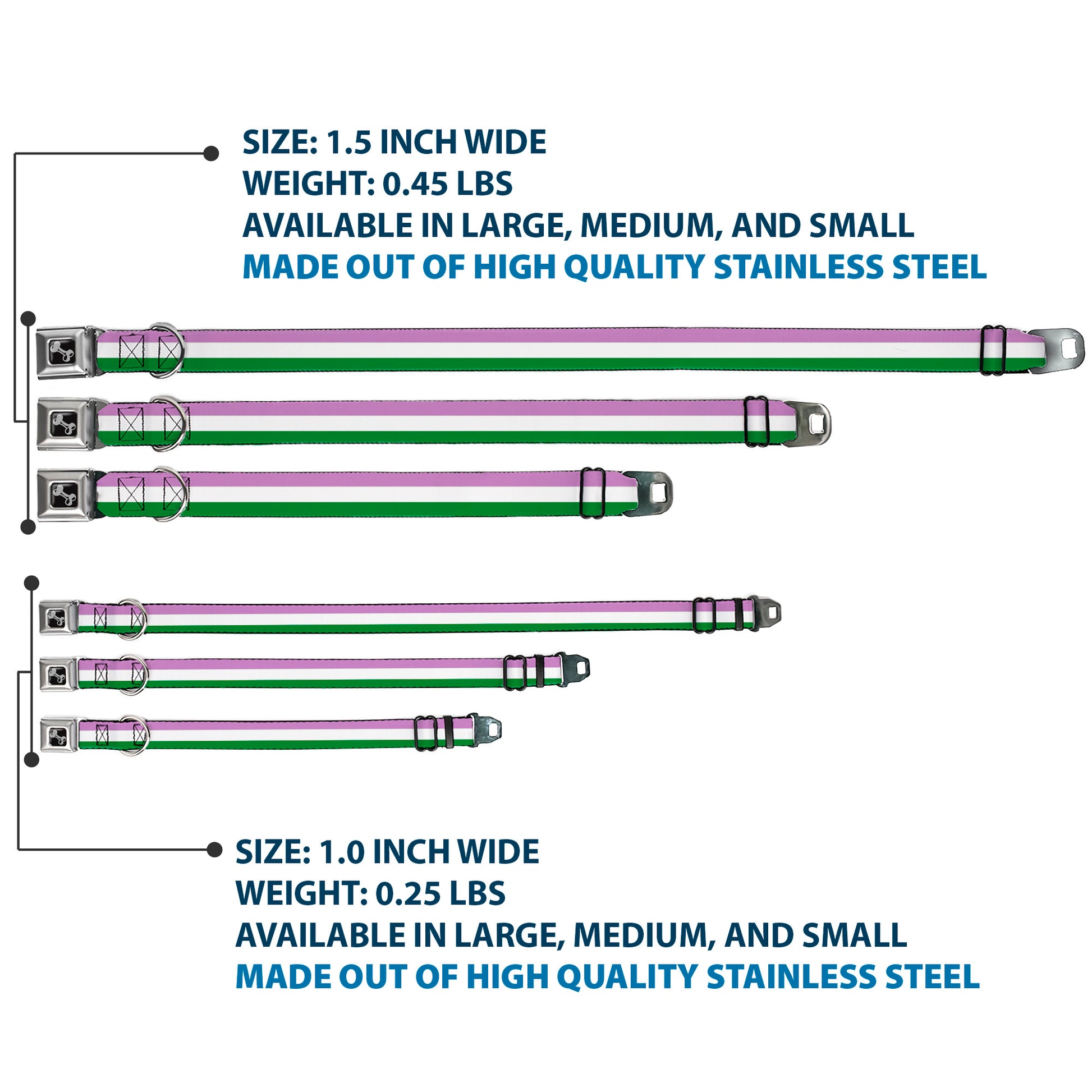 Dog Bone Seatbelt Buckle Collar - Flag Genderqueer Lavender/White/Green Seatbelt Buckle Collars Buckle-Down