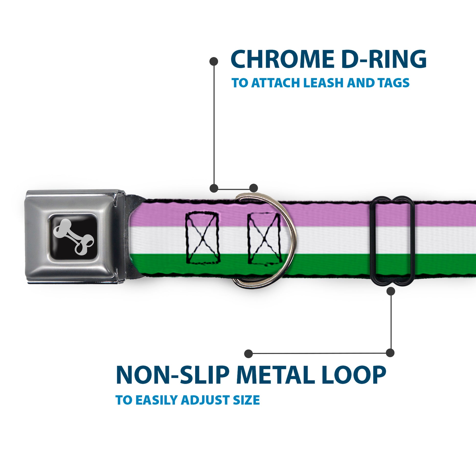 Dog Bone Seatbelt Buckle Collar - Flag Genderqueer Lavender/White/Green Seatbelt Buckle Collars Buckle-Down