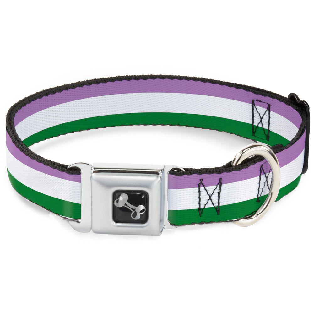 Dog Bone Seatbelt Buckle Collar - Flag Genderqueer Lavender/White/Green Seatbelt Buckle Collars Buckle-Down
