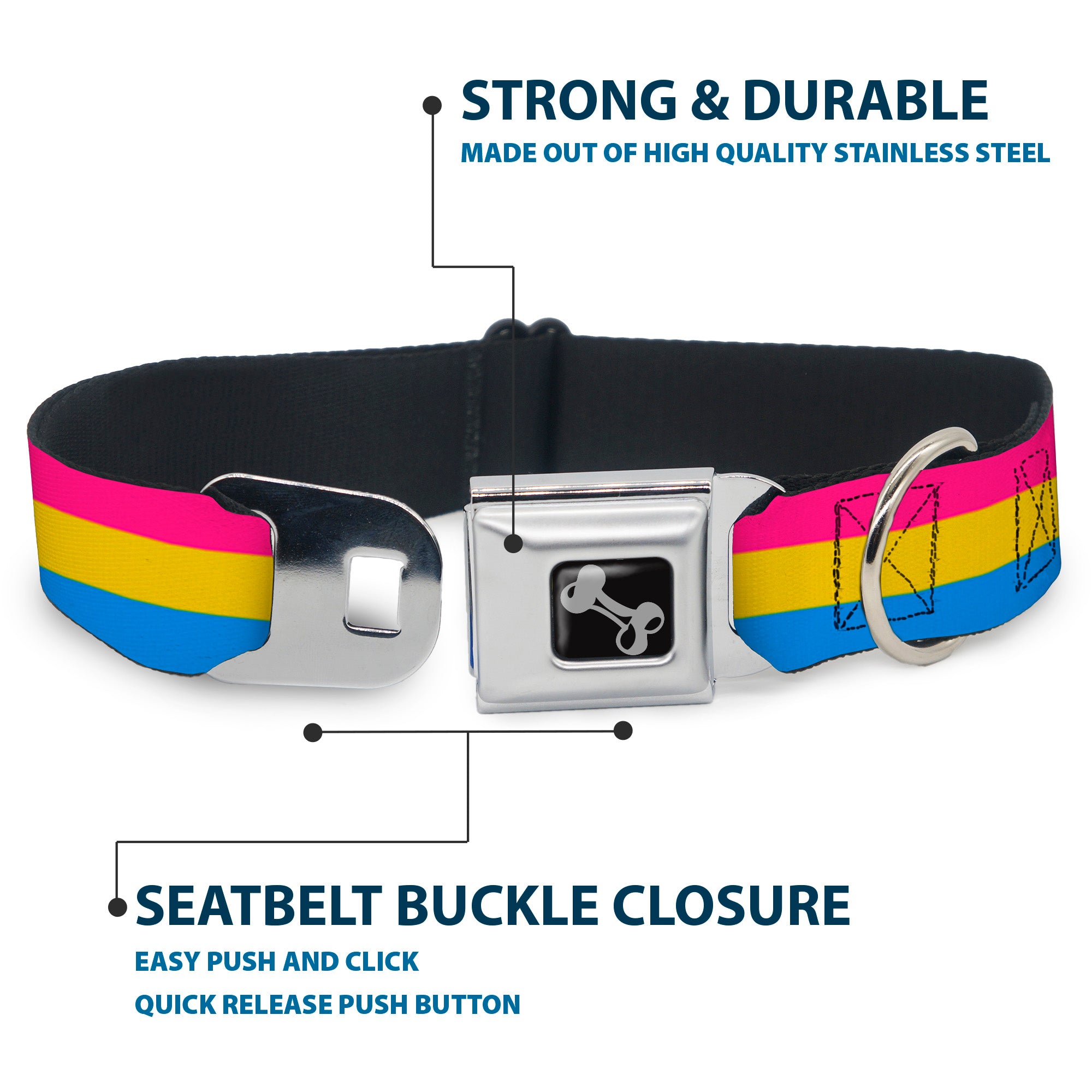 Dog Bone Seatbelt Buckle Collar - Flag Pansexual Pink/Yellow/Blue Seatbelt Buckle Collars Buckle-Down