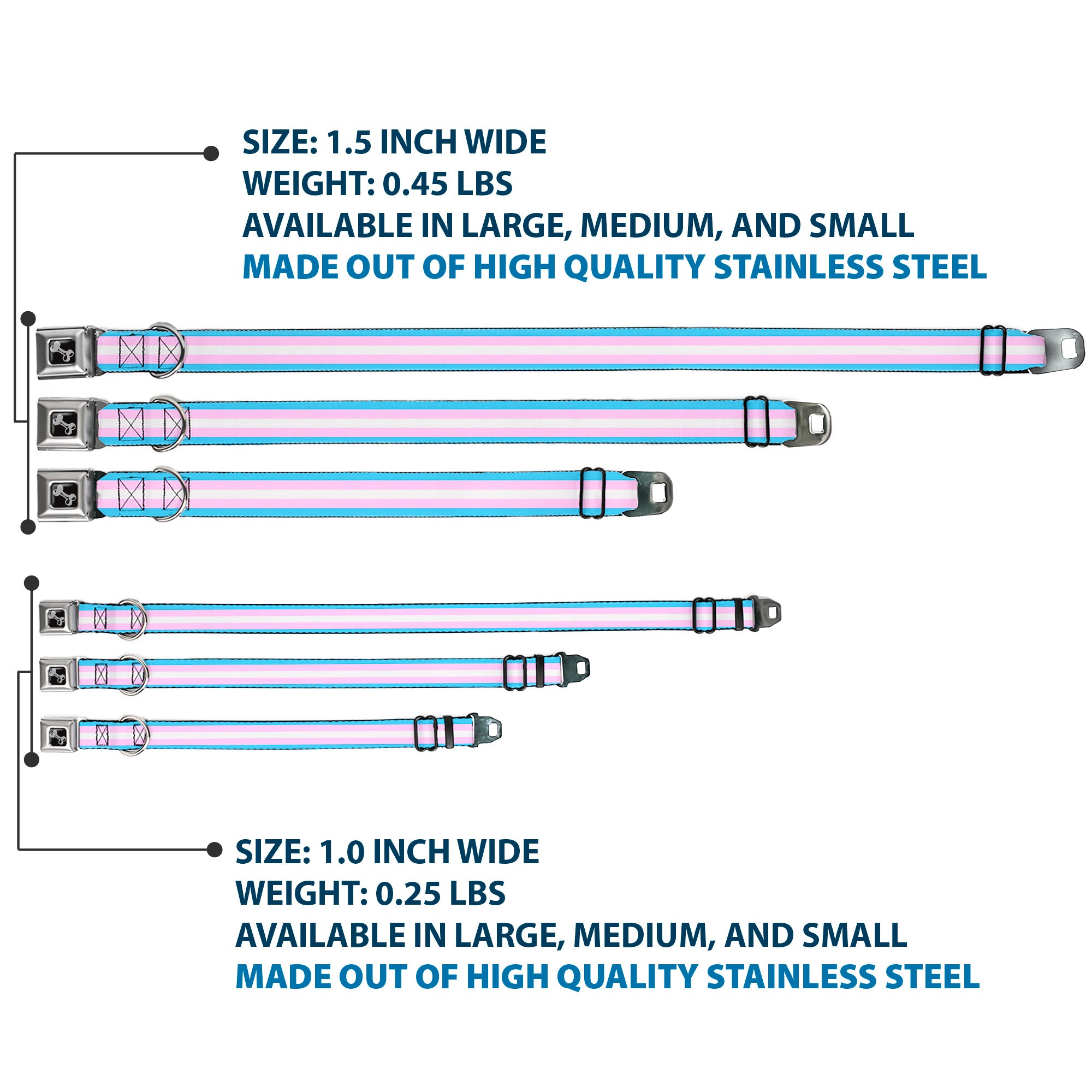 Dog Bone Seatbelt Buckle Collar - Flag Transgender Baby Blue/Baby Pink/White Seatbelt Buckle Collars Buckle-Down