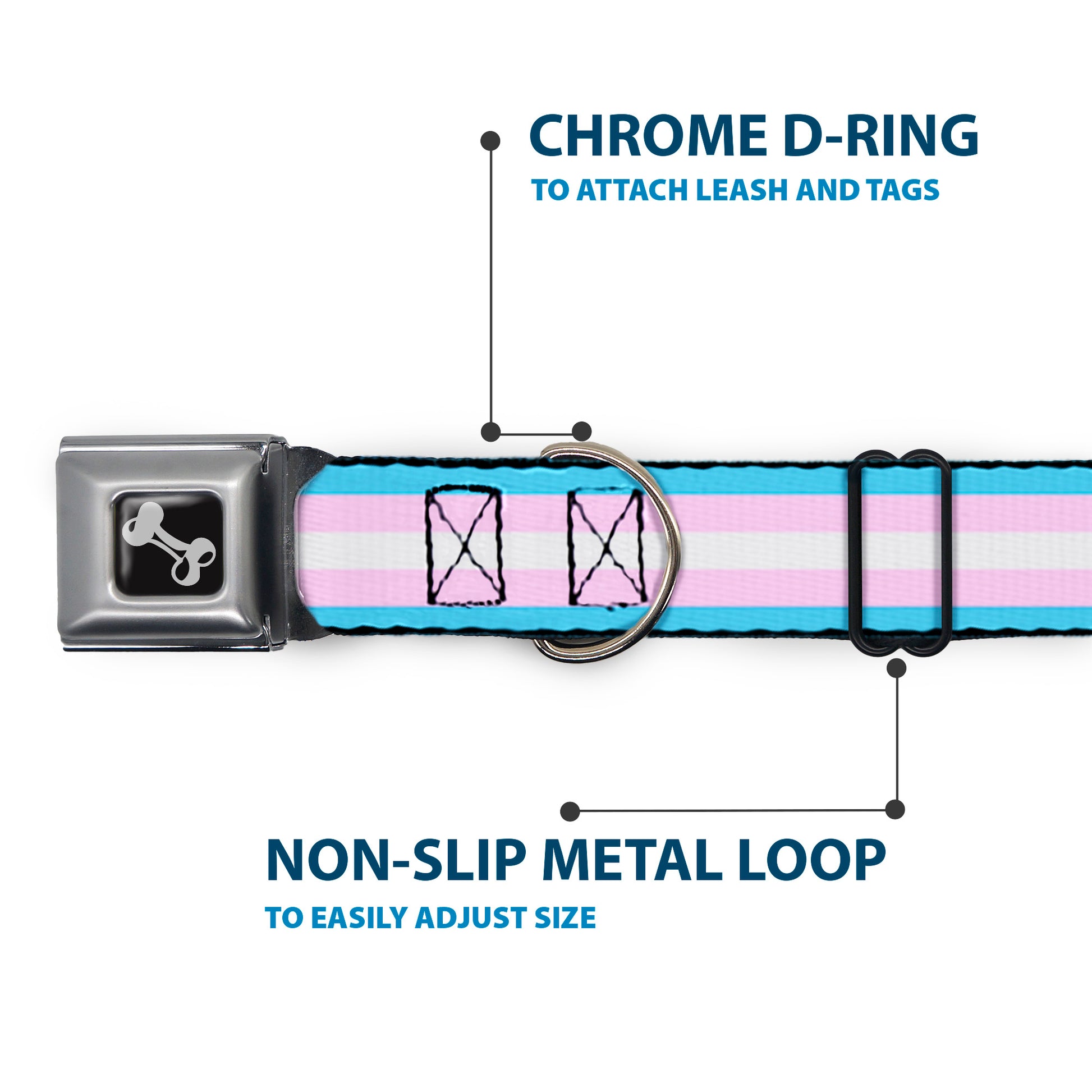 Dog Bone Seatbelt Buckle Collar - Flag Transgender Baby Blue/Baby Pink/White Seatbelt Buckle Collars Buckle-Down