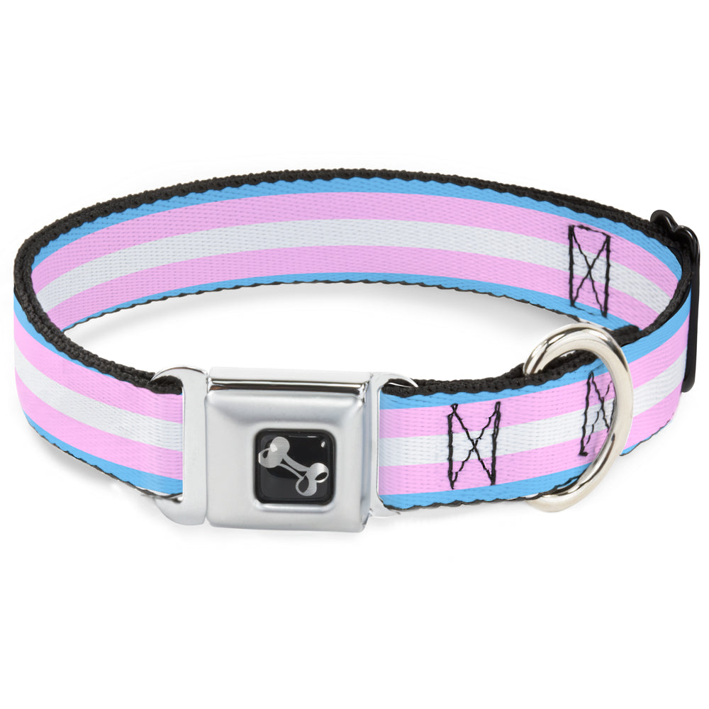 Dog Bone Seatbelt Buckle Collar - Flag Transgender Baby Blue/Baby Pink/White Seatbelt Buckle Collars Buckle-Down