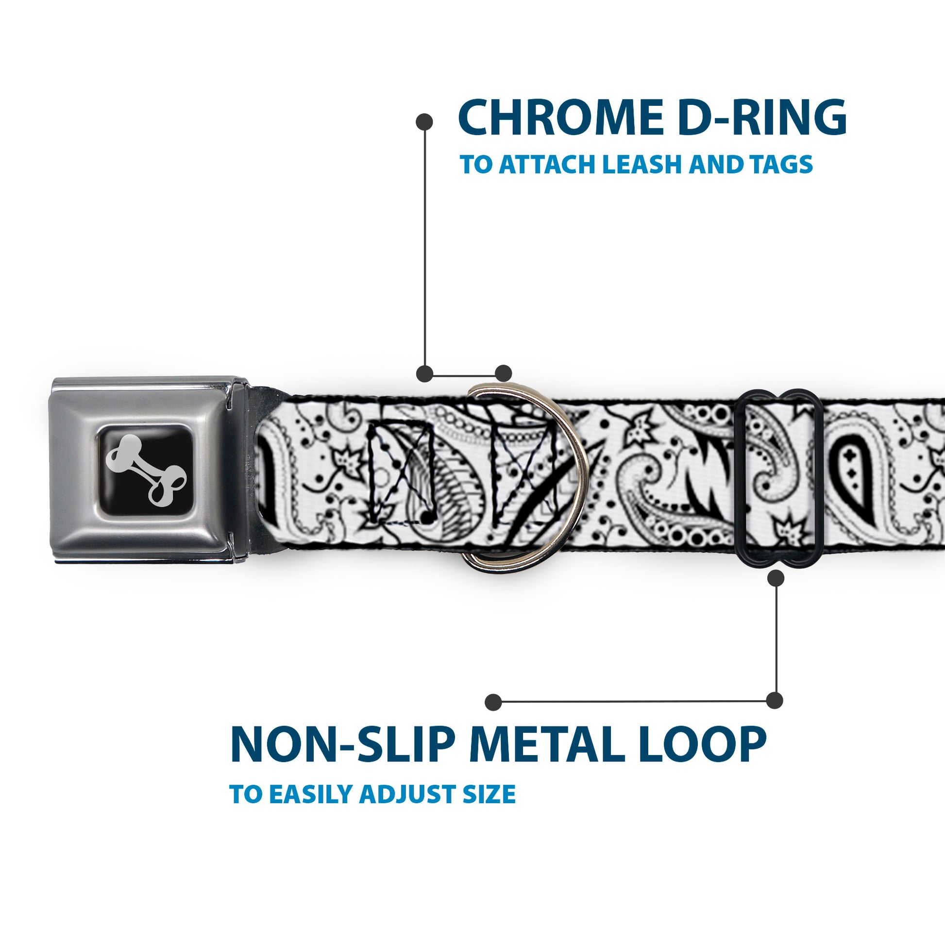 Dog Bone Seatbelt Buckle Collar - Floral Paisley3 White/Black Seatbelt Buckle Collars Buckle-Down
