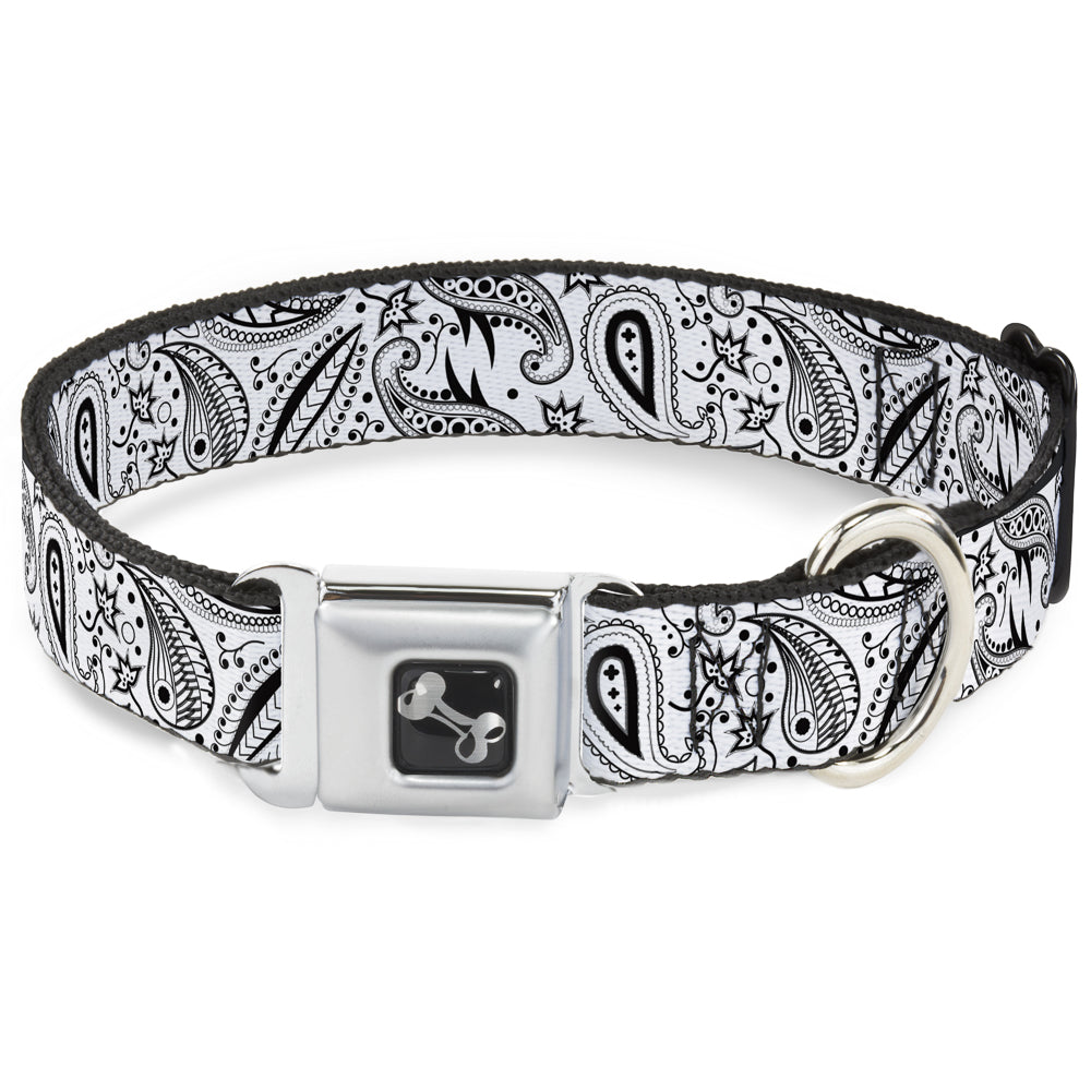 Dog Bone Seatbelt Buckle Collar - Floral Paisley3 White/Black Seatbelt Buckle Collars Buckle-Down