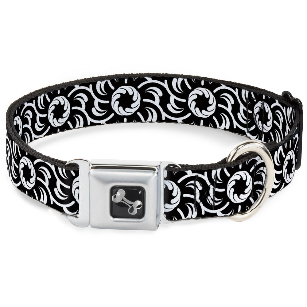 Dog Bone Seatbelt Buckle Collar - Floral Pinwheel Black/White Seatbelt Buckle Collars Buckle-Down