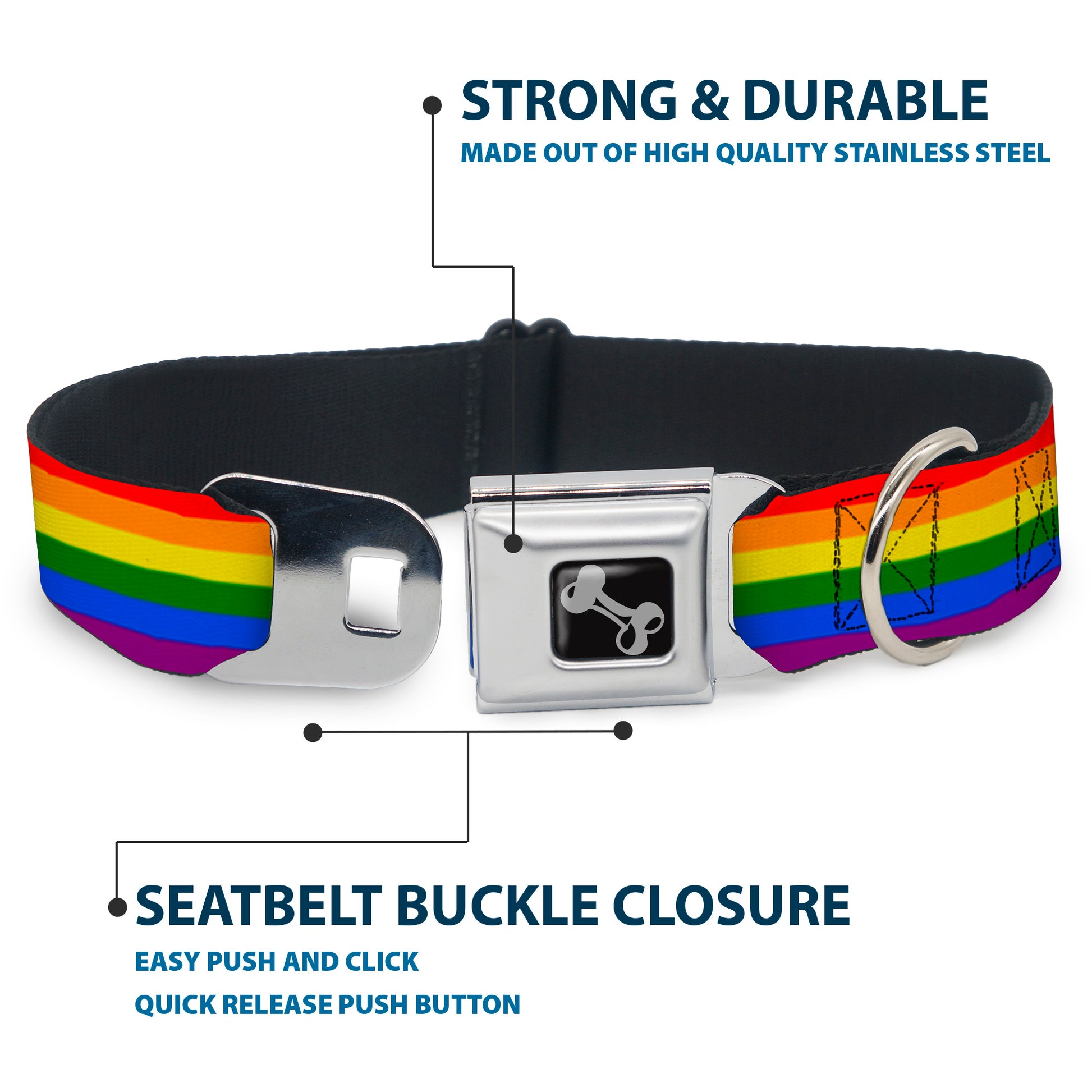 Dog Bone Seatbelt Buckle Collar - Flag Pride Rainbow Seatbelt Buckle Collars Buckle-Down