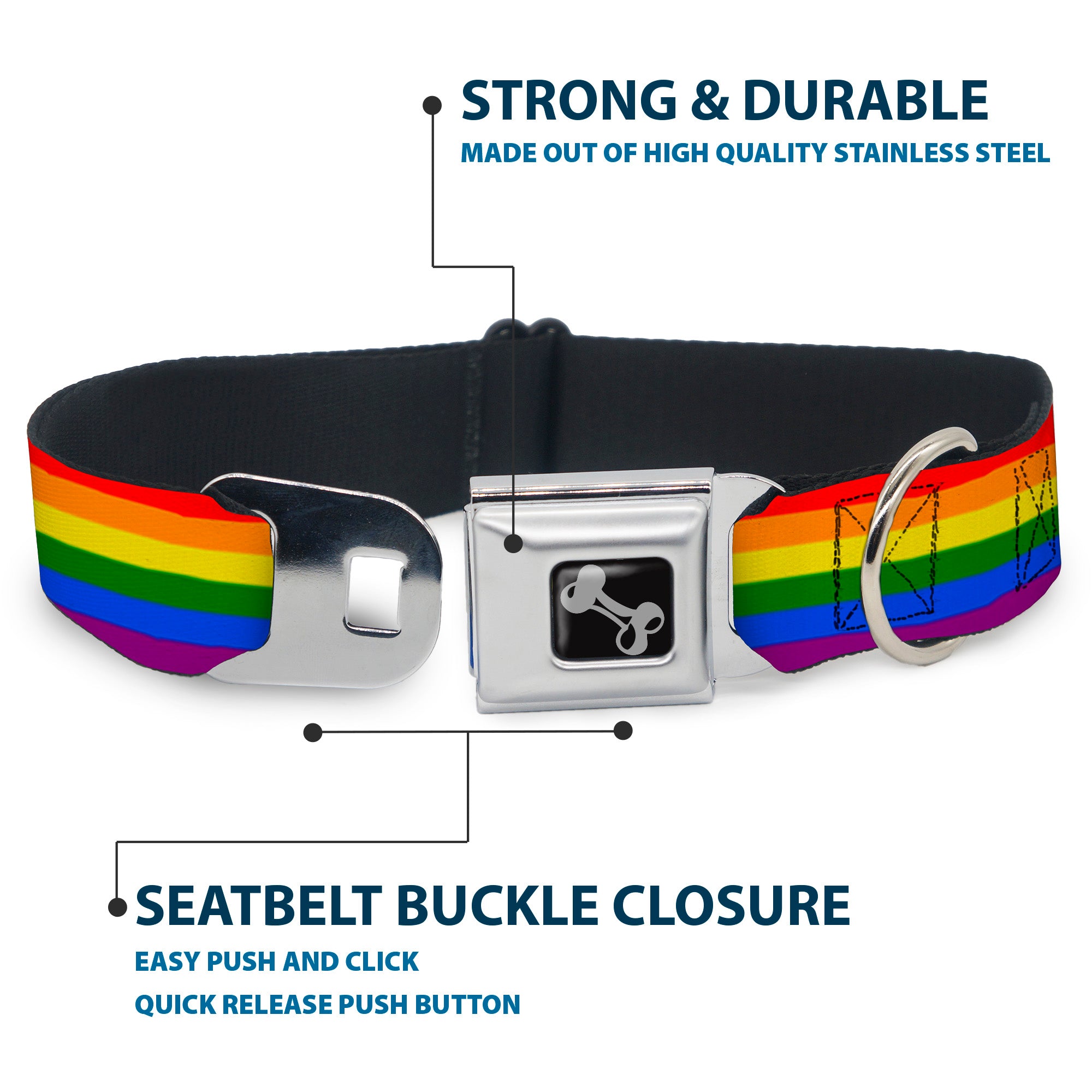 Dog Bone Seatbelt Buckle Collar - Flag Pride Rainbow Seatbelt Buckle Collars Buckle-Down